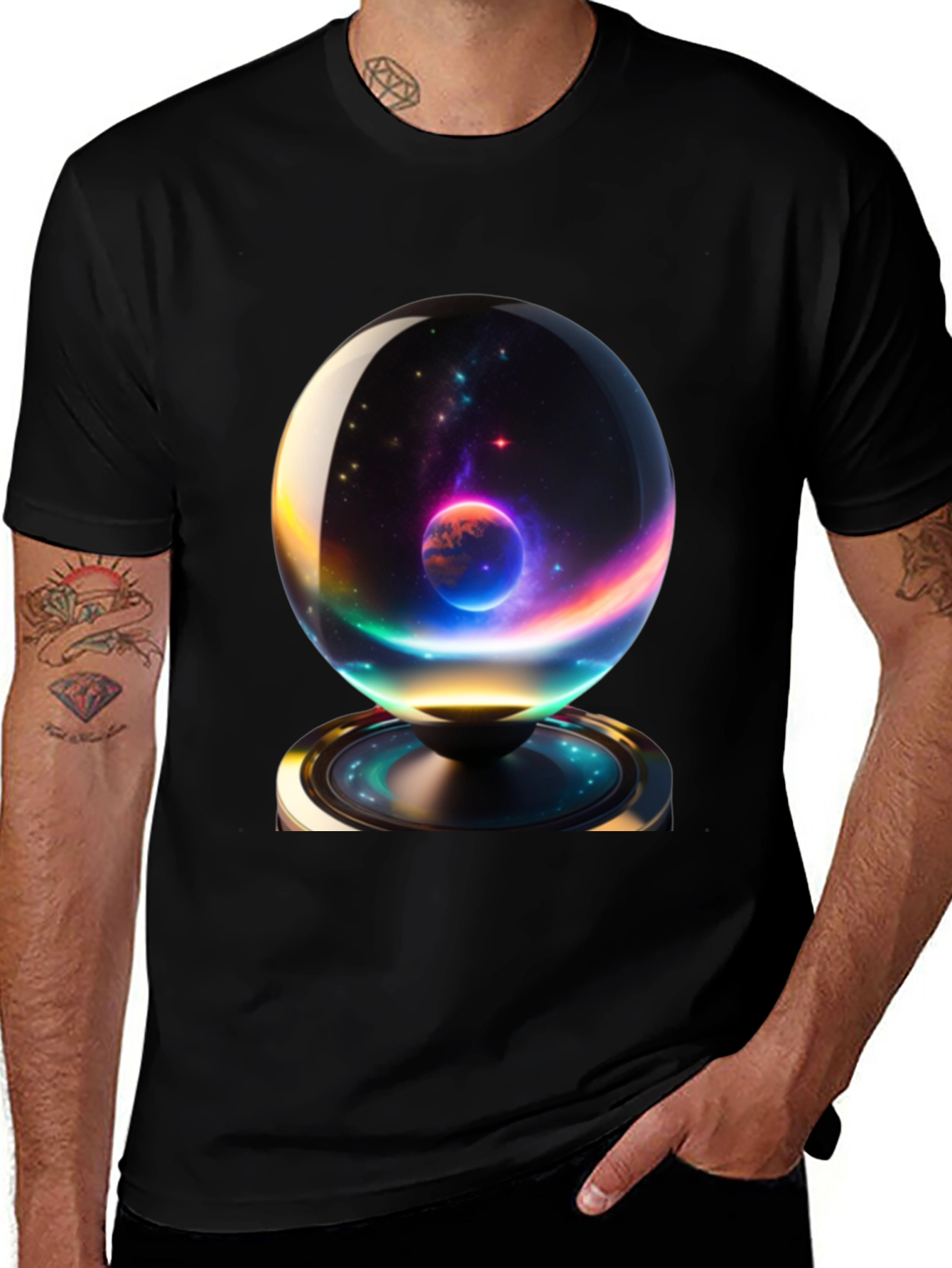 Variant 13 of Cosmic Orb Graphic Tee - Black Cotton Blend