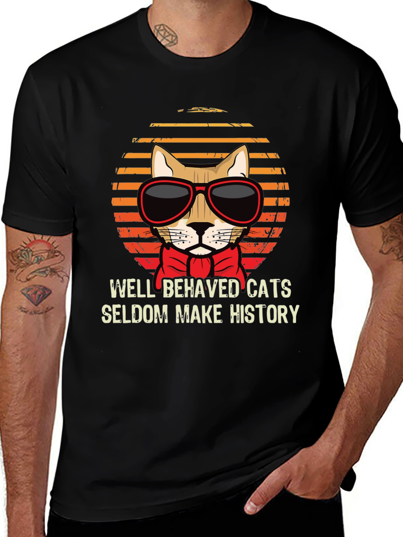 Black Cool Cat T-Shirt - Well Behaved Cats main image