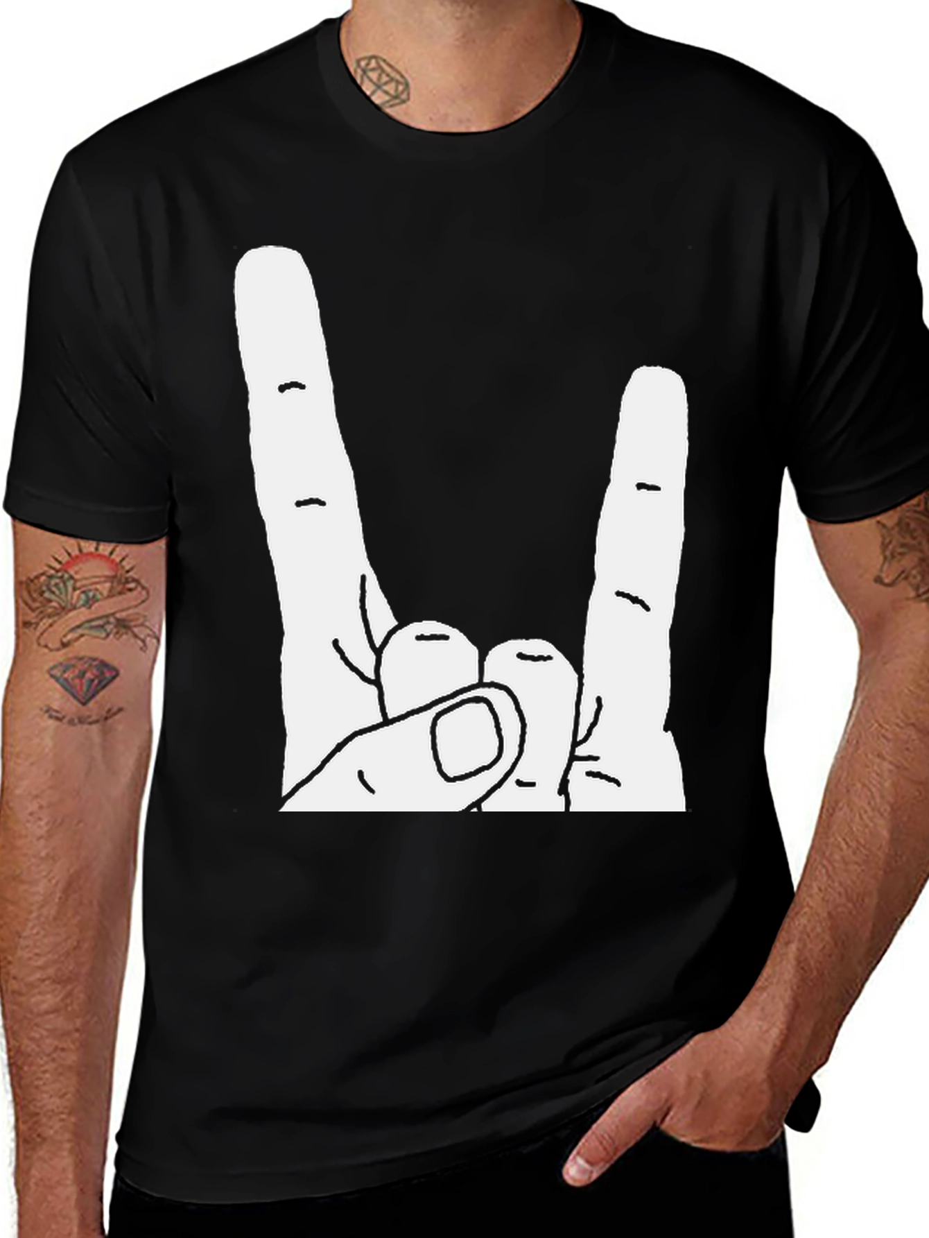 Variant 11 of Rock On Hand Graphic T-Shirt - Black