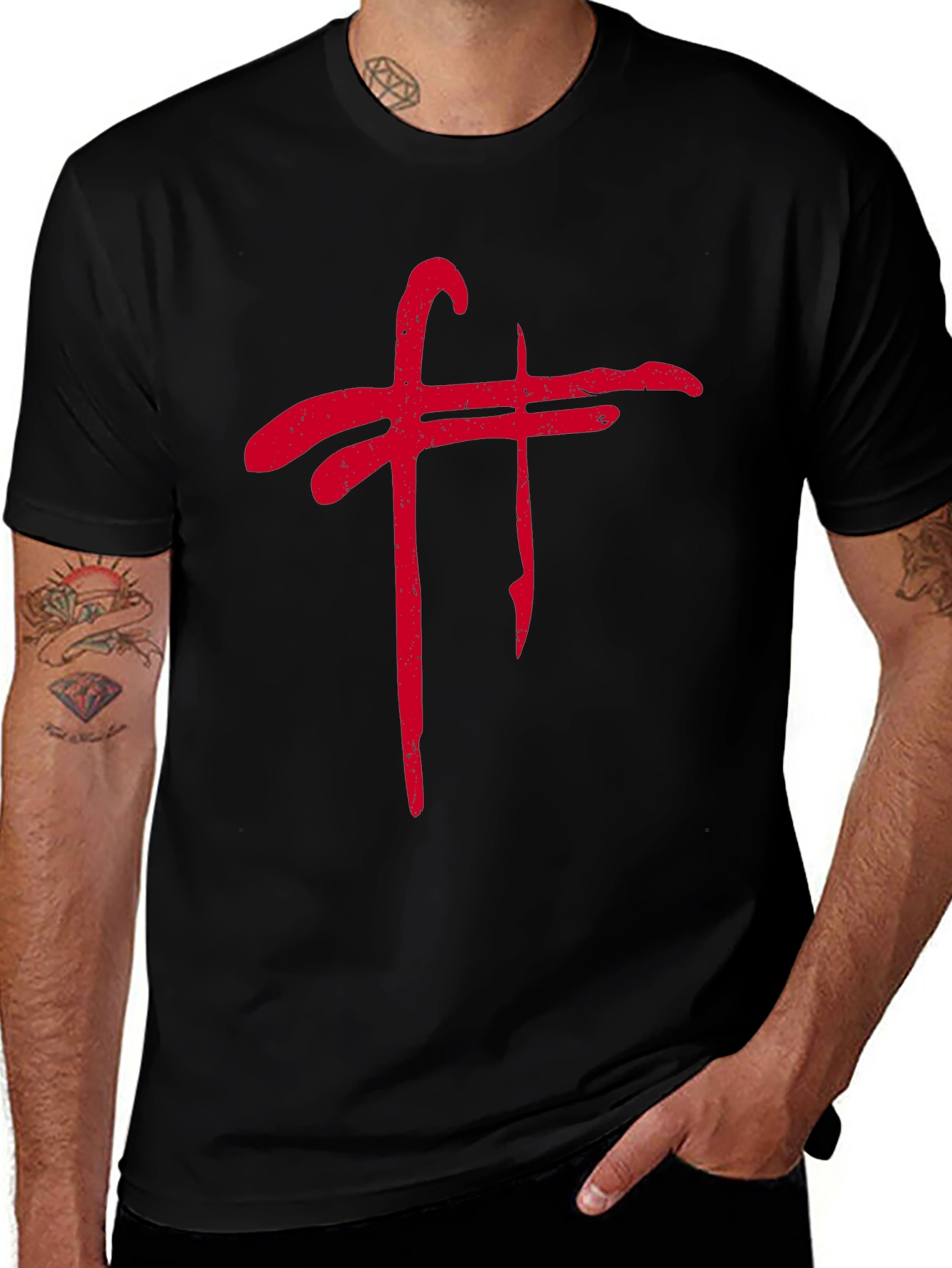 Variant 21 of Grunge Red Symbol Black Tee Shirt