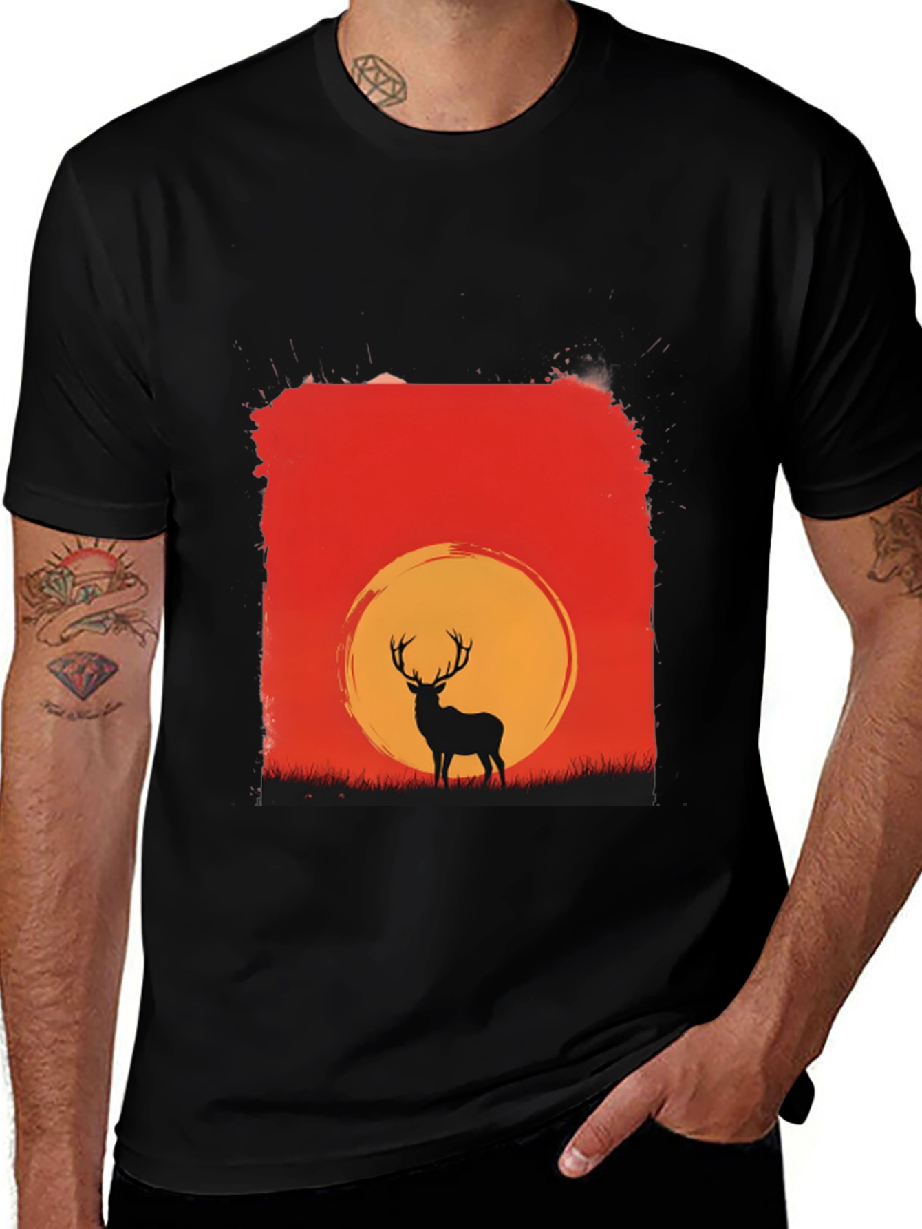 Variant 21 of Sunset Deer Graphic Tee - Nature Inspired T-Shirt