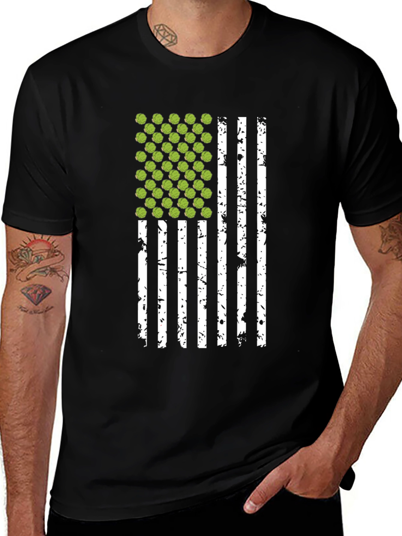 Variant 18 of Brussels Sprouts USA Flag Black T-Shirt