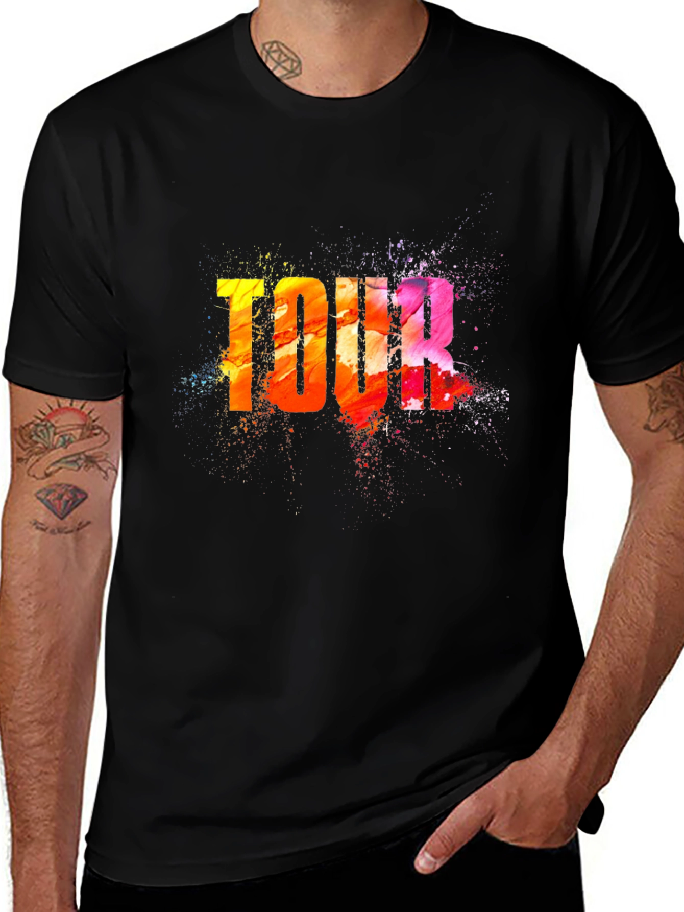Variant 24 of Colorful Tour Graphic Black T-Shirt