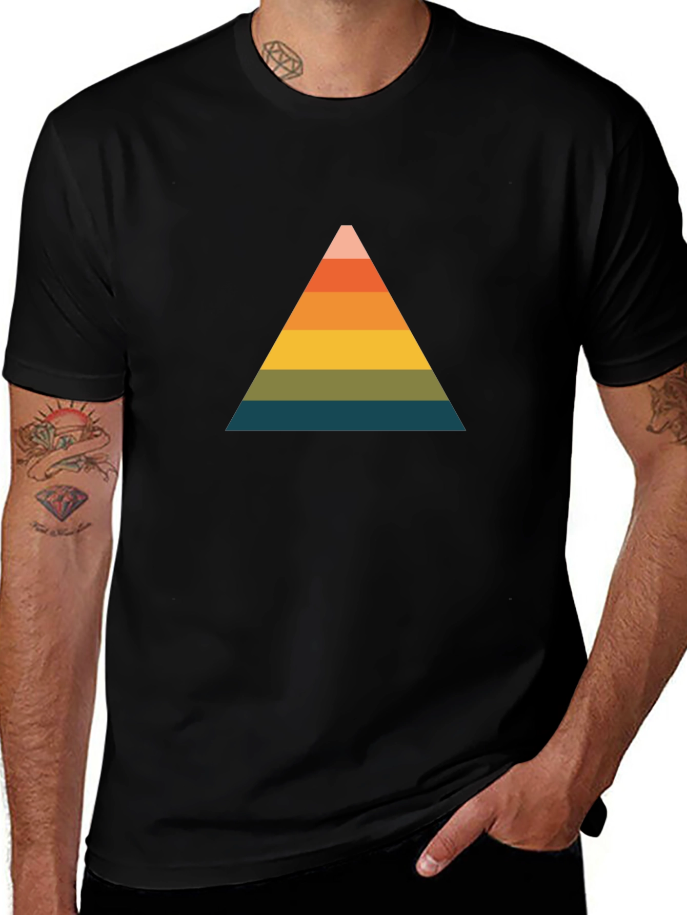 Variant 29 of Retro Triangle Graphic Tee - Black Cotton Comfort