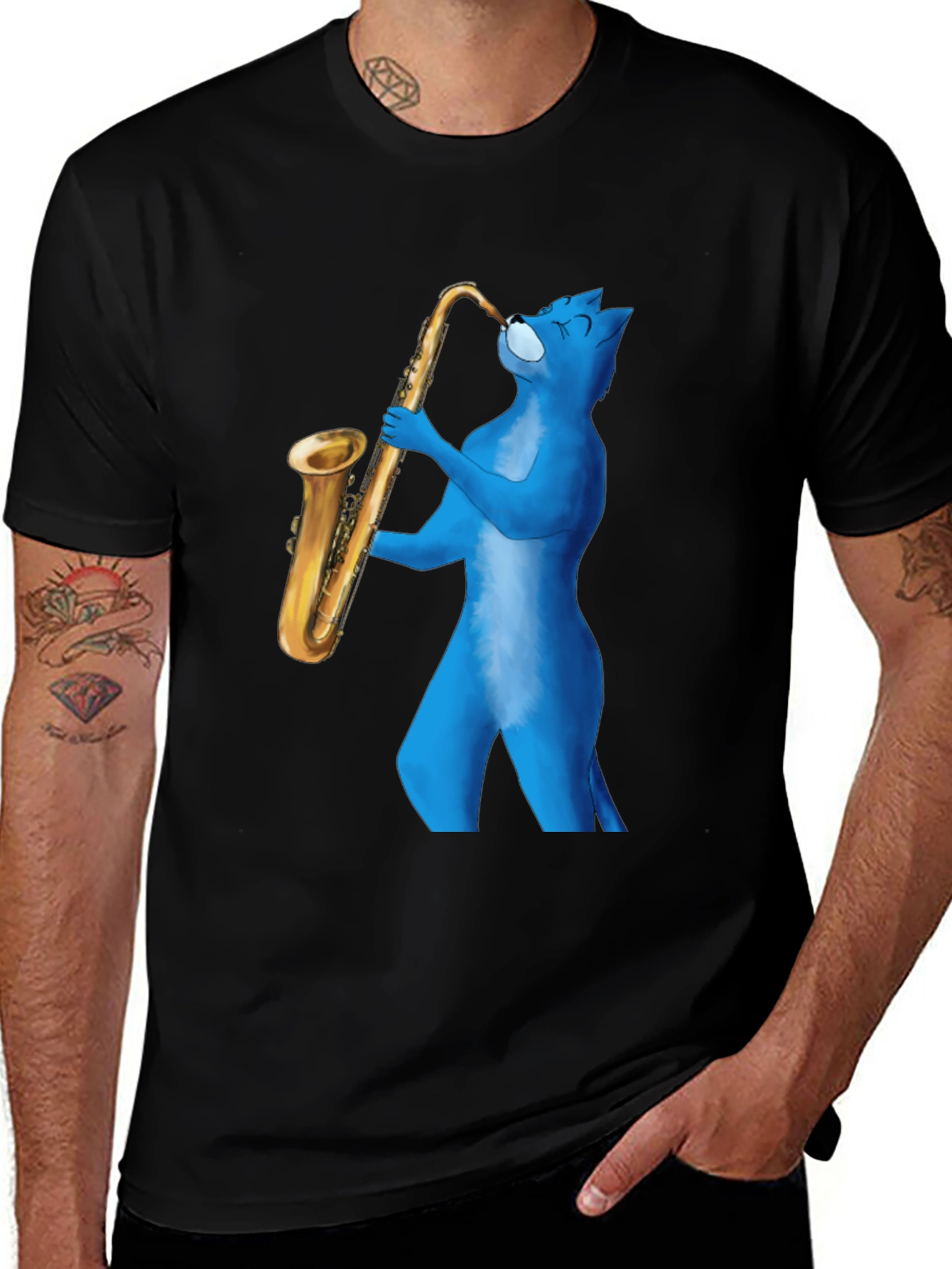 Variant 27 of Blue Cat Saxophone Player Graphic T-Shirt