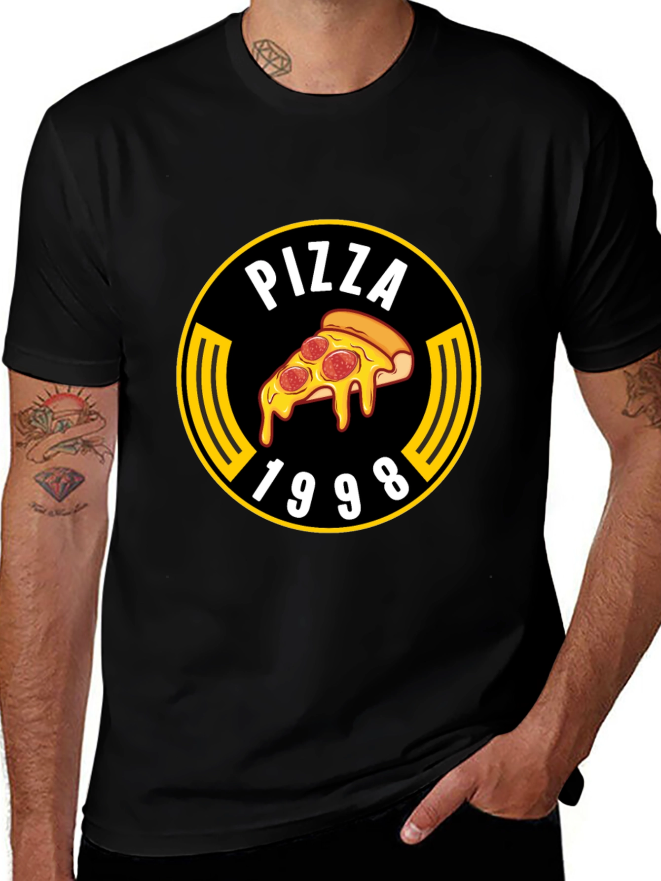 Variant 13 of Pizza 1998 Graphic Black T-Shirt
