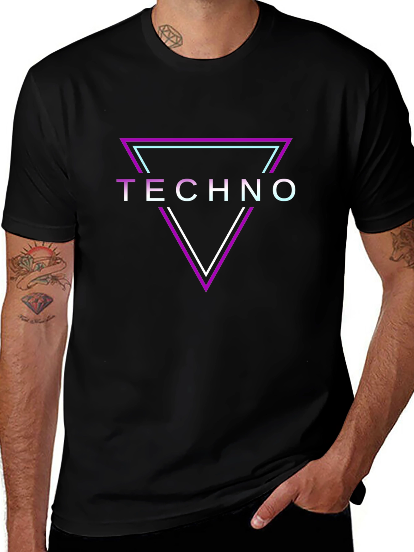 Variant 4 of Retro Techno Triangle Graphic Black T-Shirt