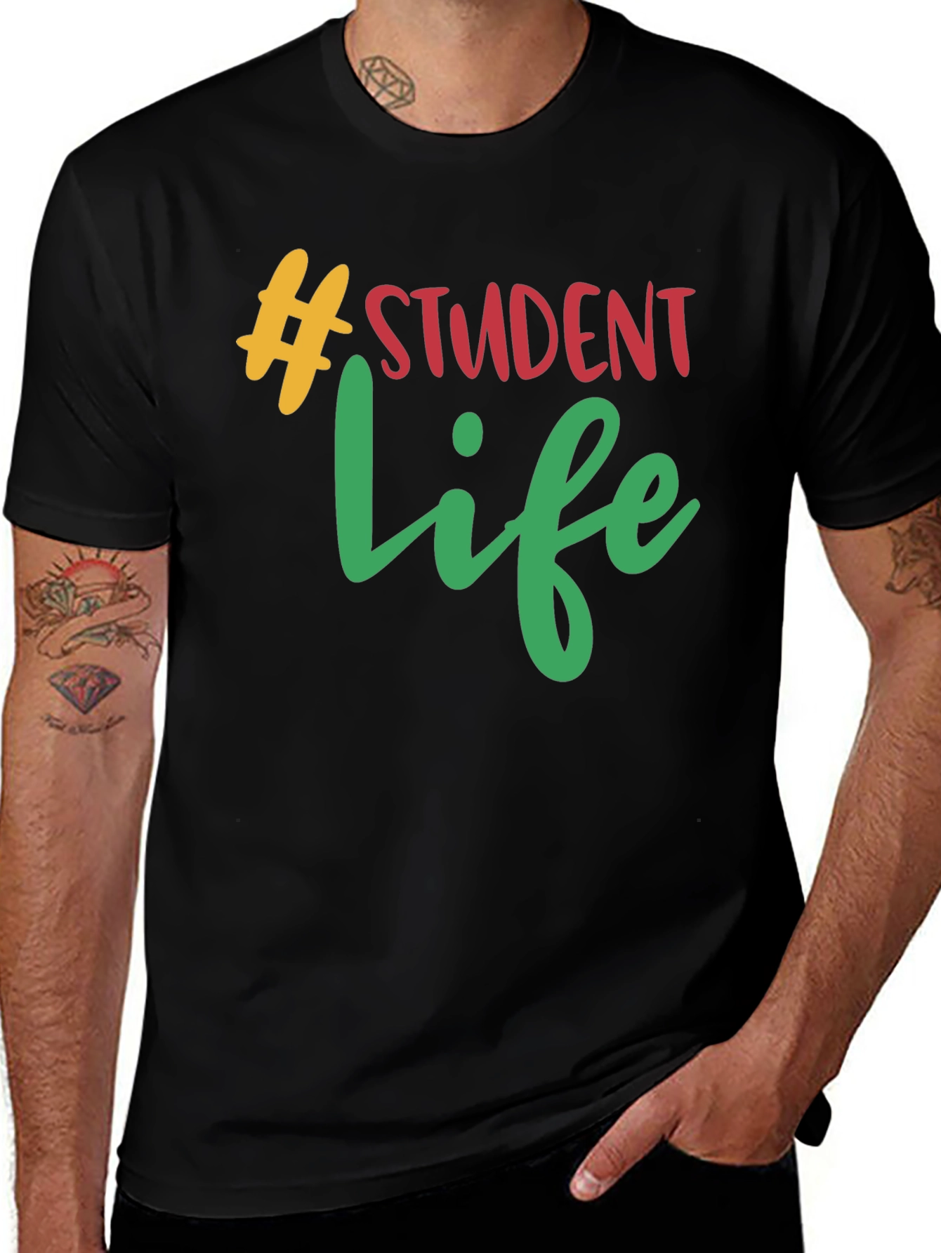 Black Student Life Graphic Tee - Black Cotton T-Shirt main image