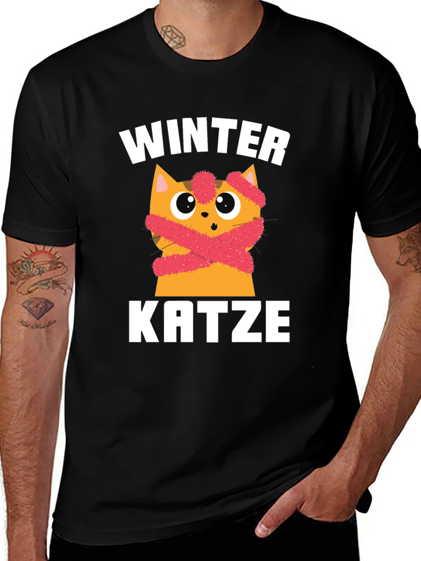 Winter Katze T-Shirt | Cute Cat in Scarf