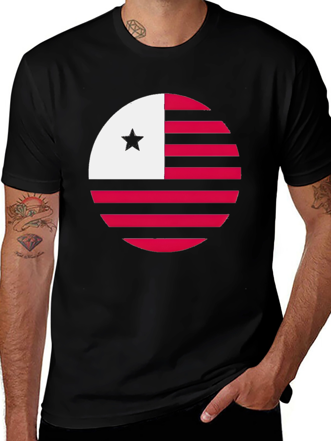 Variant 4 of Graphic Tee - Unique Star & Stripes Design - Black