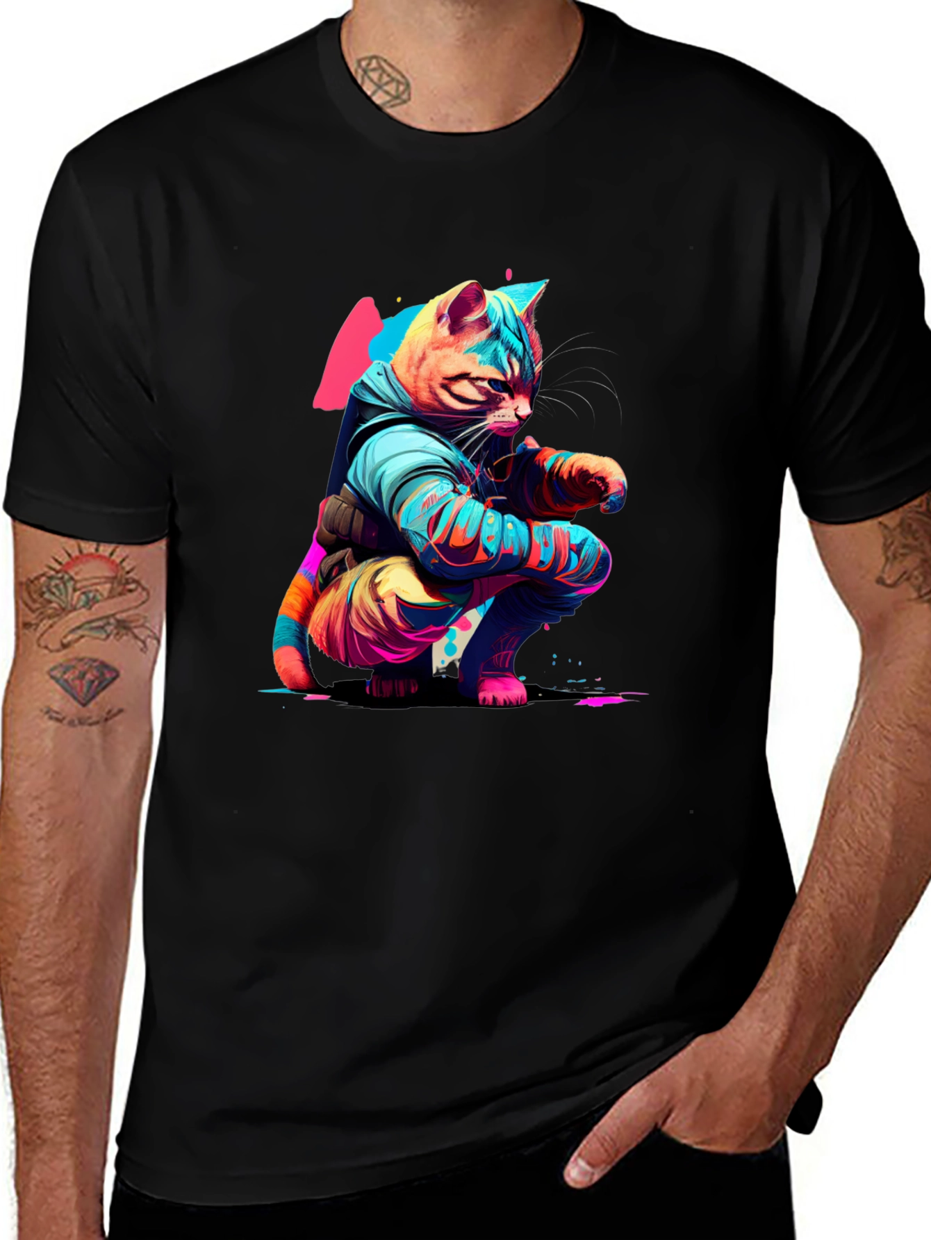 Variant 6 of Cyberpunk Cat Graphic Tee - Cool Urban Style