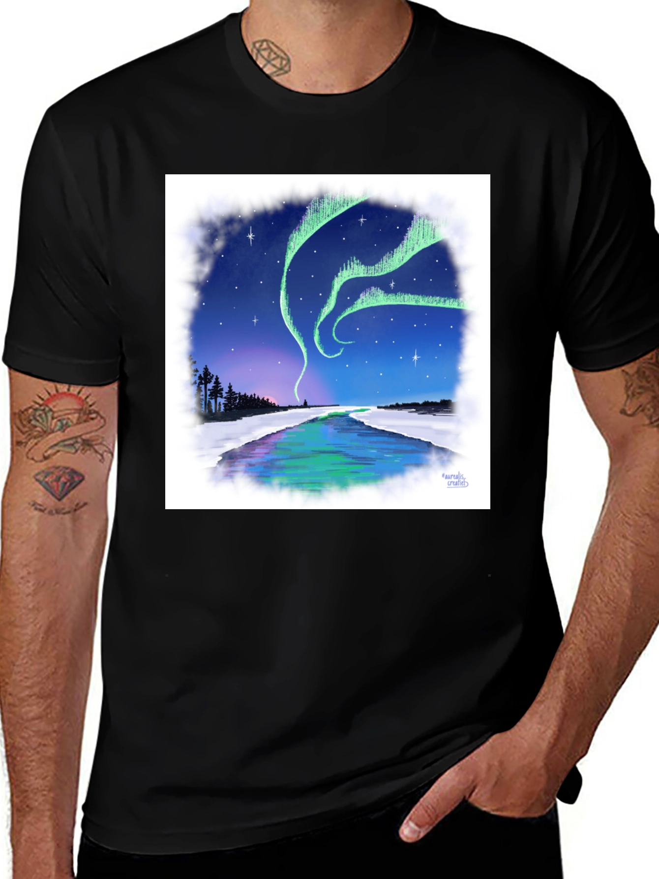 Variant 4 of Northern Lights Graphic Tee - Stylish Aurora Borealis Design