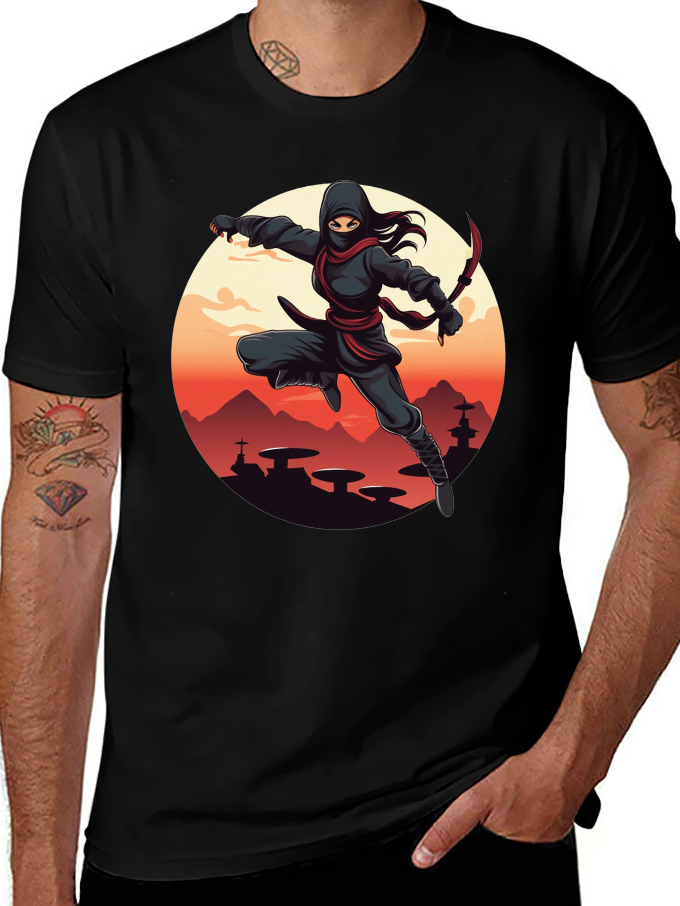 Variant 19 of Ninja Graphic Tee - Unisex Black T-Shirt