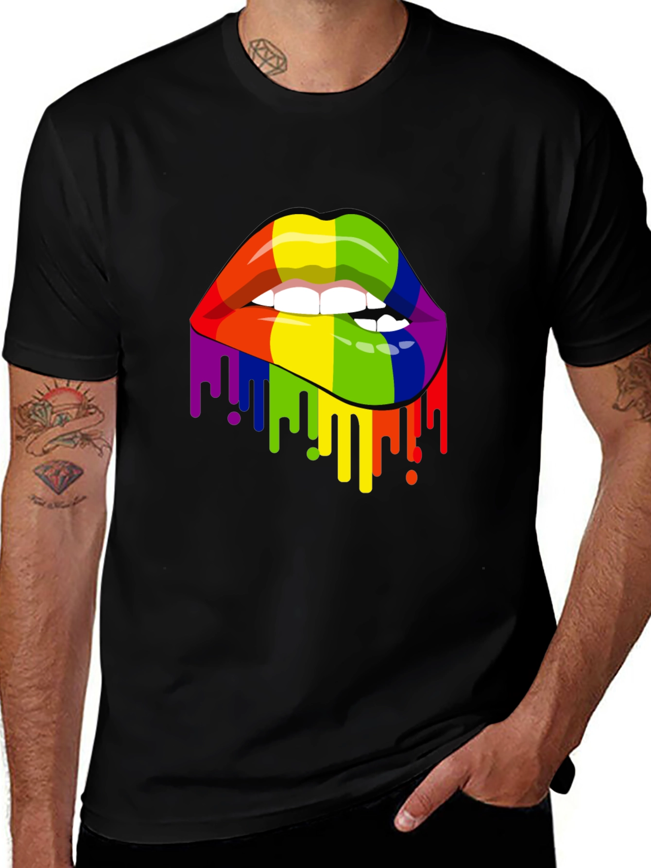 Variant 28 of Rainbow Lips Graphic Black T-Shirt