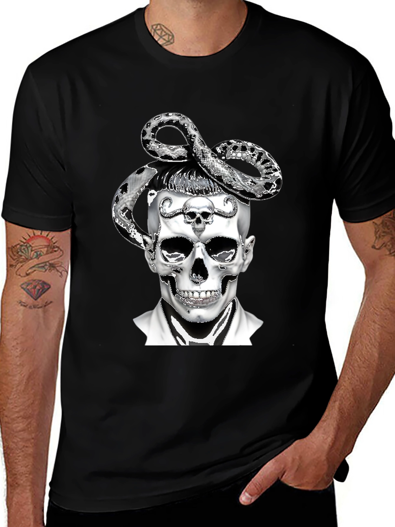 Variant 19 of Skull & Snake Graphic Tee - Dark Aesthetic Style