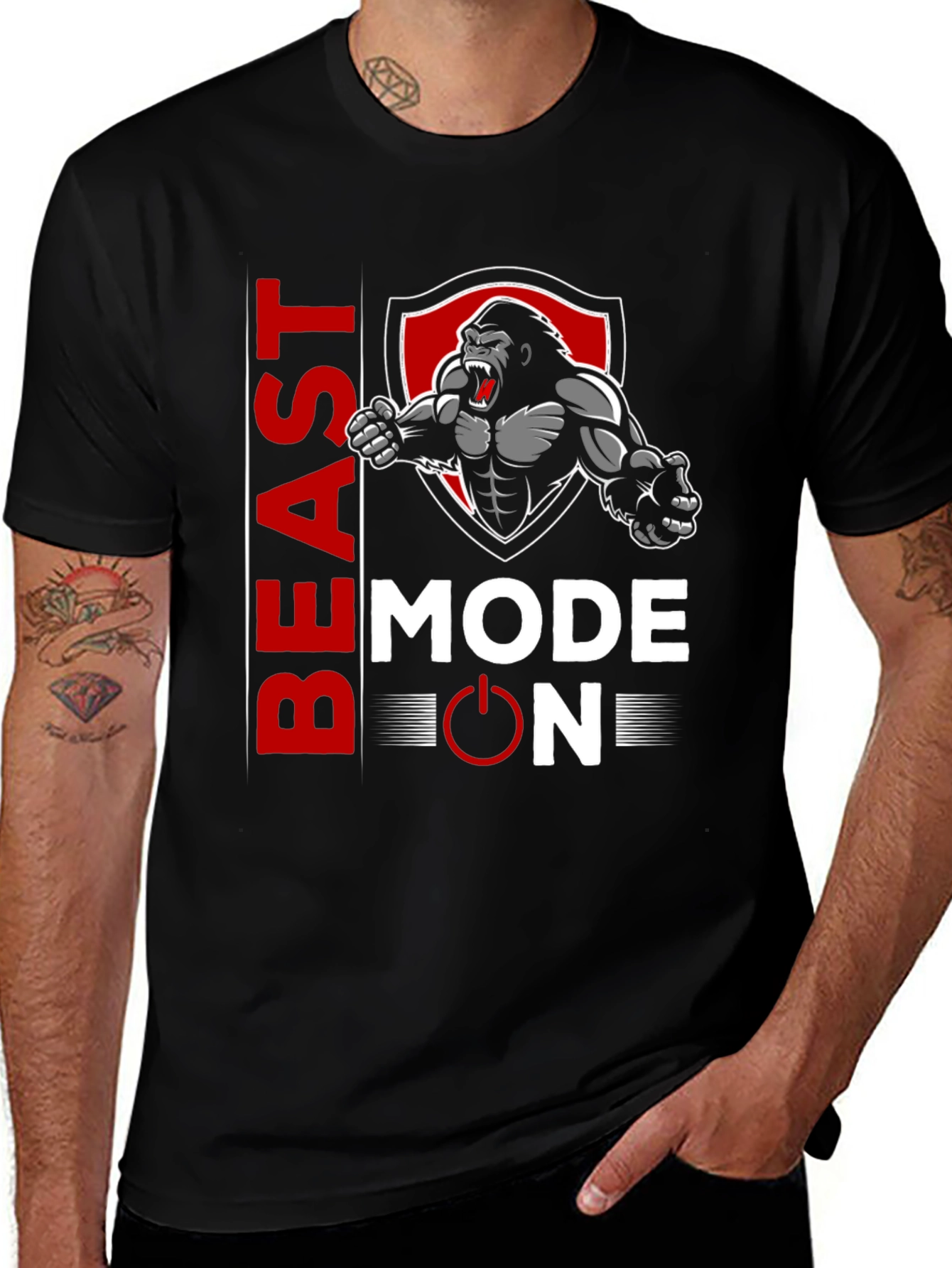 Variant 7 of Beast Mode On Gorilla Graphic Tee - Gym Motivation