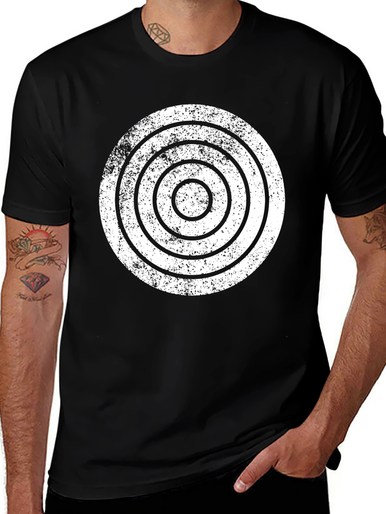 Variant 2 of Distressed Target Graphic Tee - Black Cotton Casual Shirt