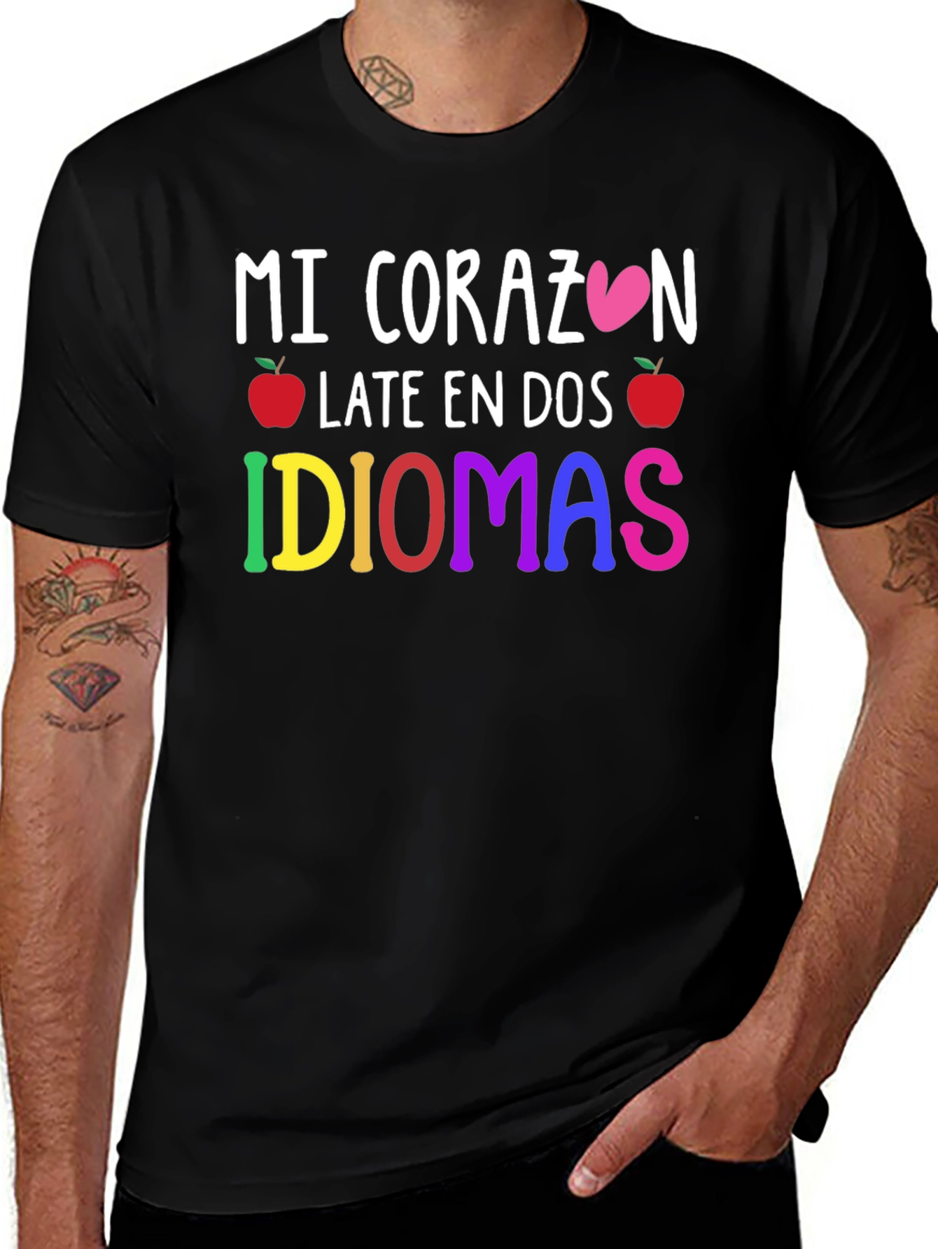 Variant 11 of Bilingual Heart T-Shirt - "Mi Corazon Late En Dos Idiomas"