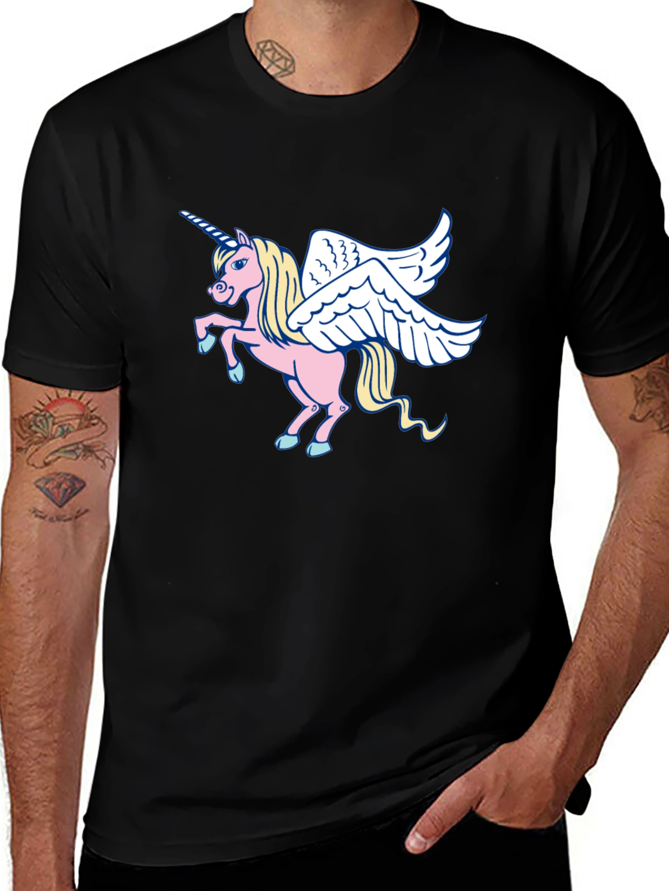 Variant 20 of Unicorn Pegasus Graphic Tee - Black