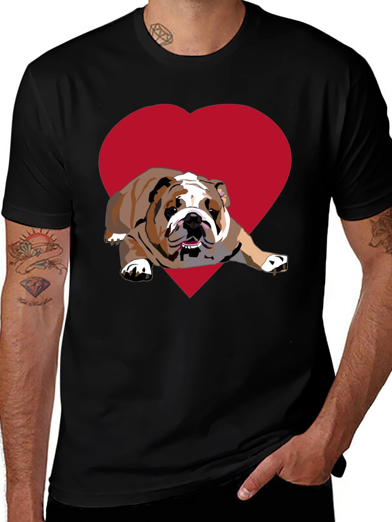 Variant 23 of Bulldog Heart Graphic T-Shirt - Men's Black Tee