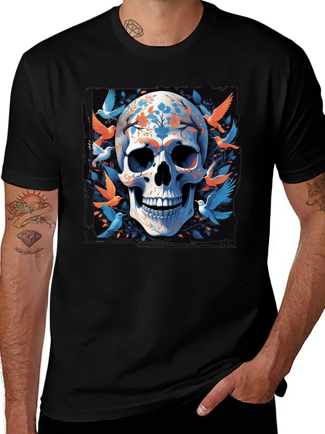 Variant 17 of Skull and Birds Graphic Tee