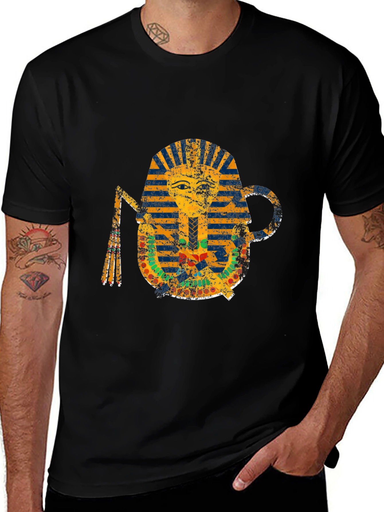 Distressed Pharaoh Graphic Tee - Egyptian King