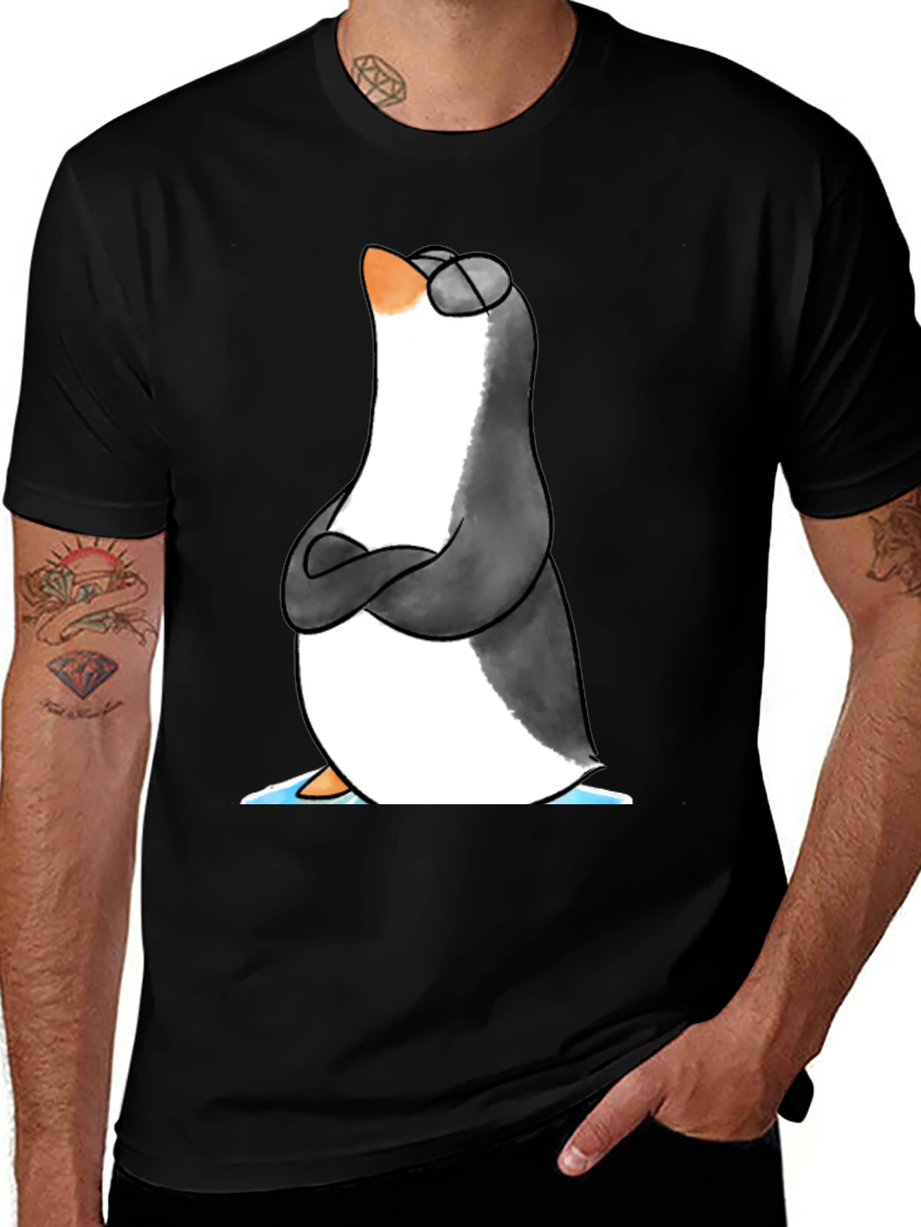 Variant 24 of Cool Penguin Graphic Tee - Black Cotton T-Shirt