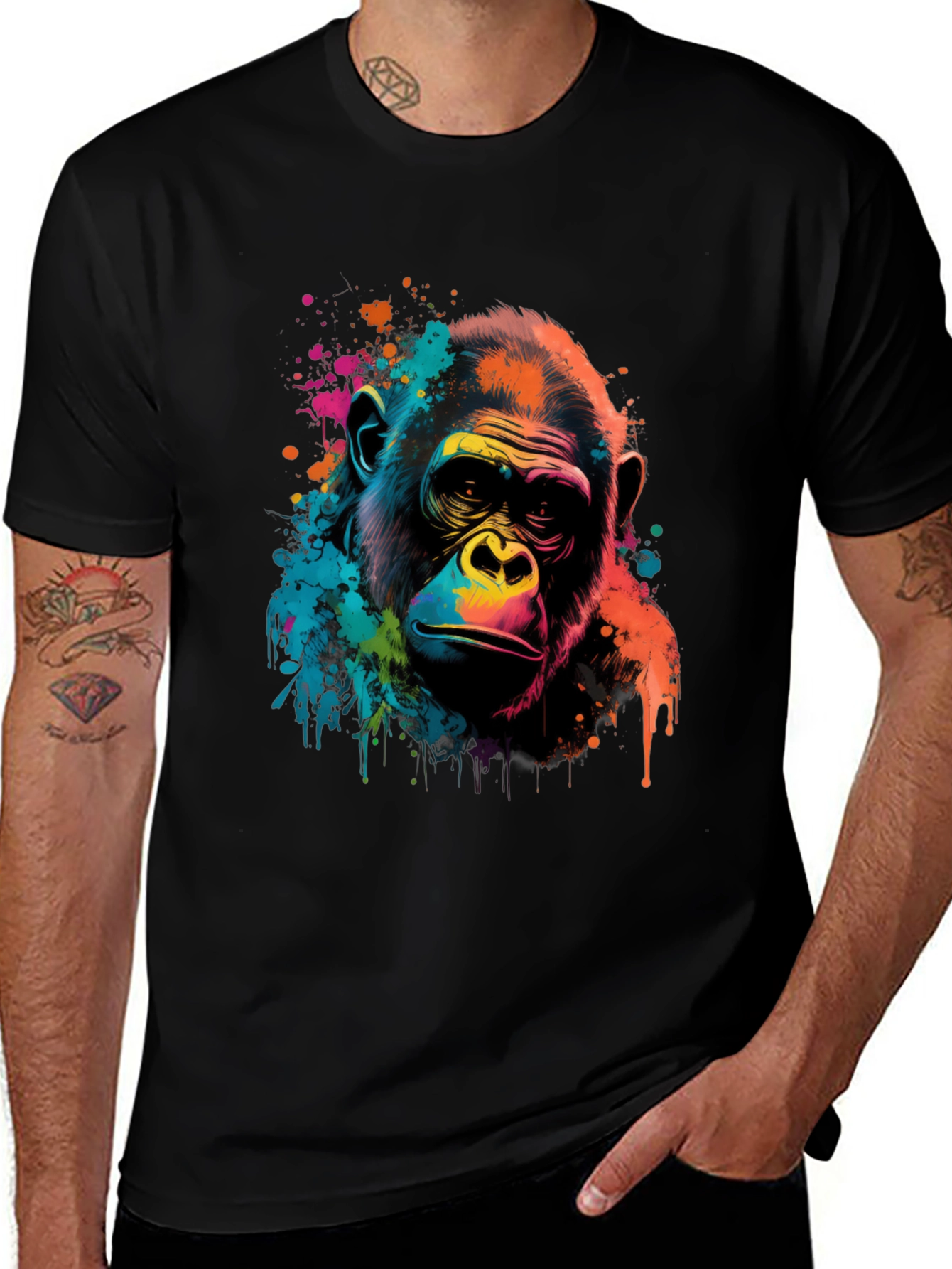 Variant 25 of Vibrant Gorilla Graphic Print Black T-Shirt