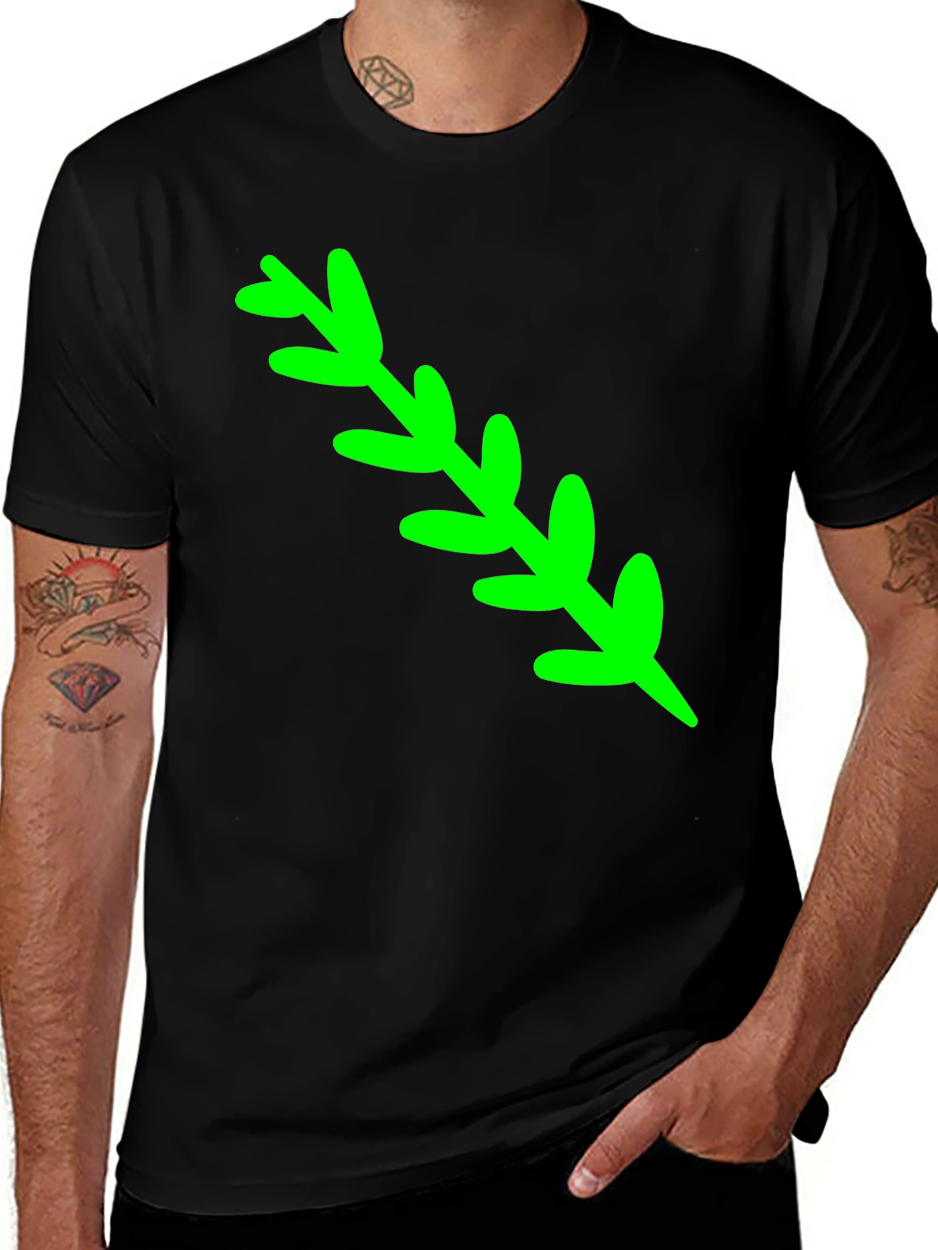 Variant 16 of Black T-Shirt with Green Leaf Design