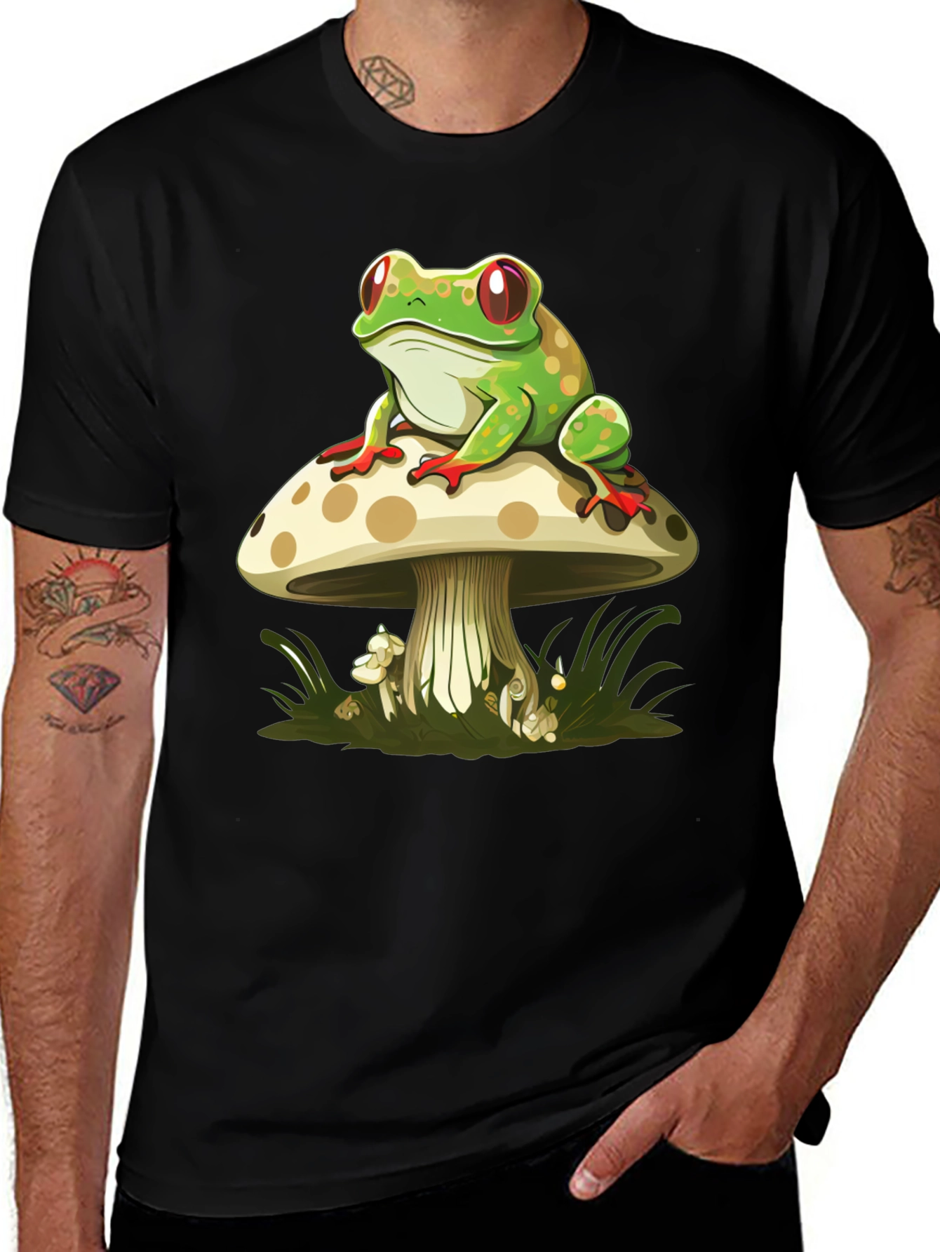 Variant 9 of Frog on Mushroom Graphic Tee - Black