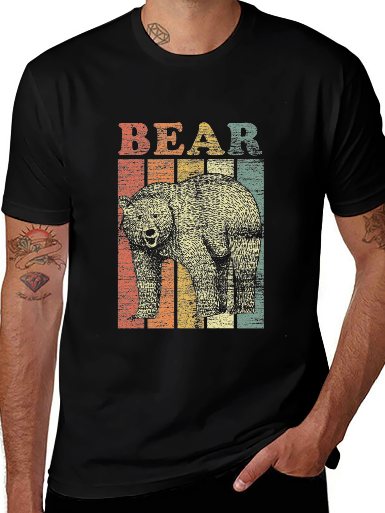 Variant 5 of Retro Bear Graphic T-Shirt - Unisex Black Tee
