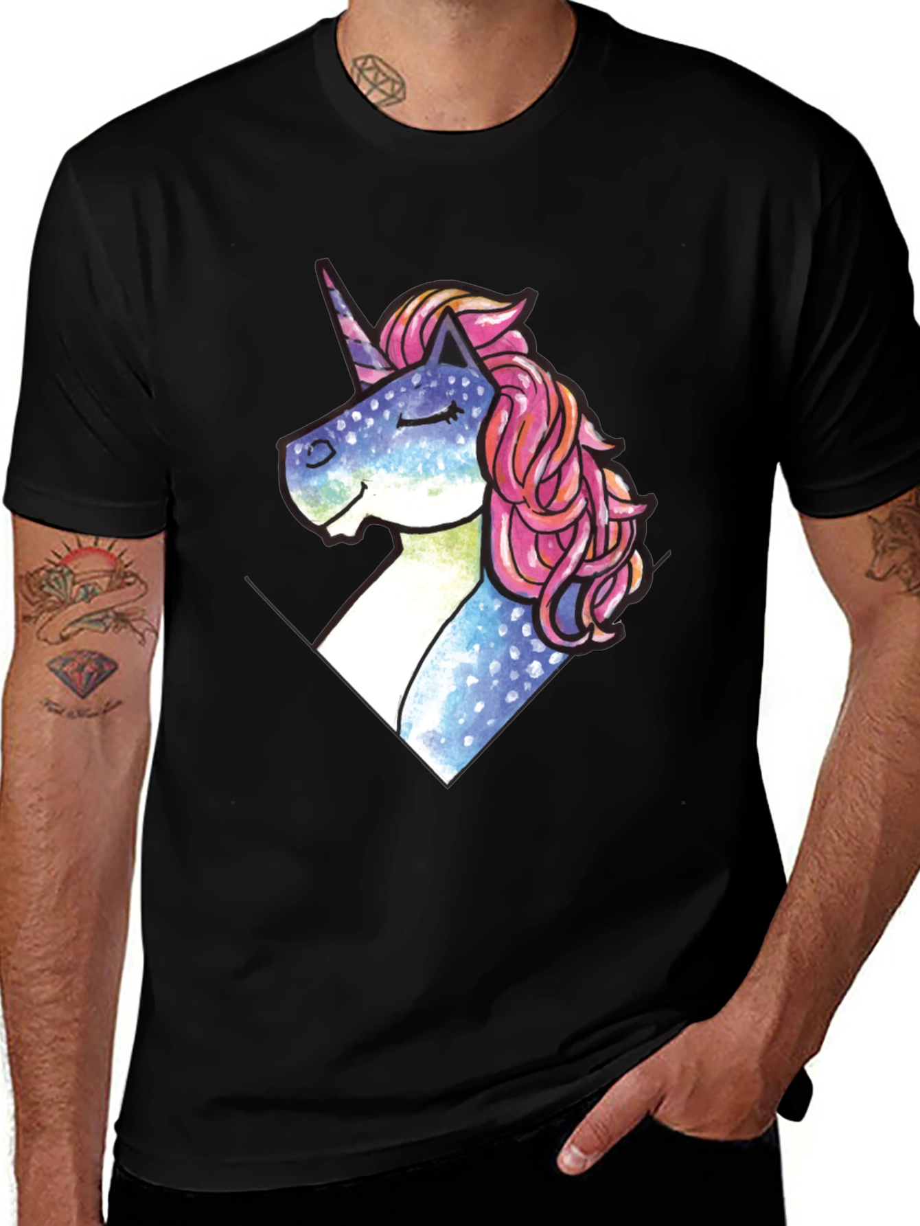 Variant 7 of Unicorn Graphic Print Black Crew Neck T-Shirt