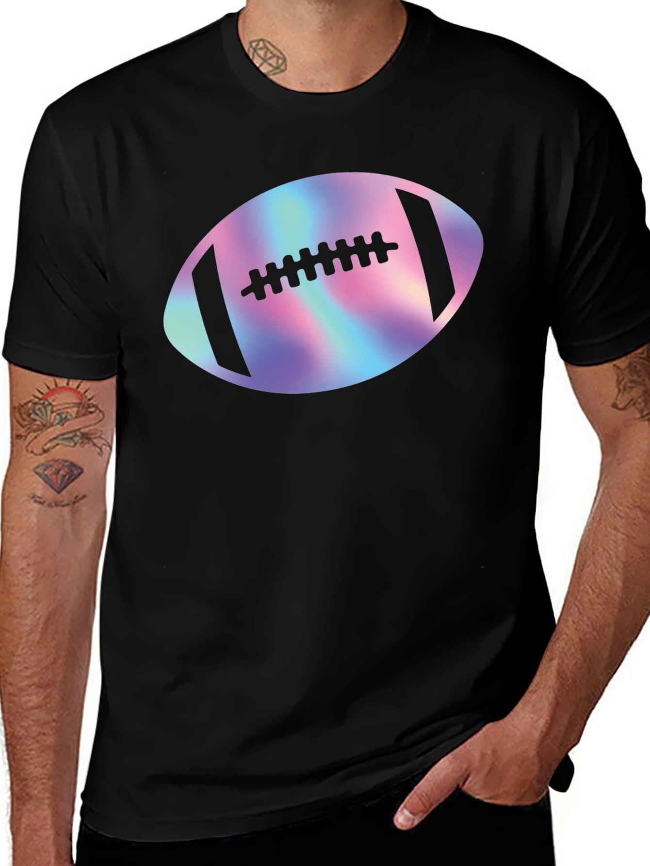 Variant 18 of Colorful Football Graphic Tee - Casual Black Shirt