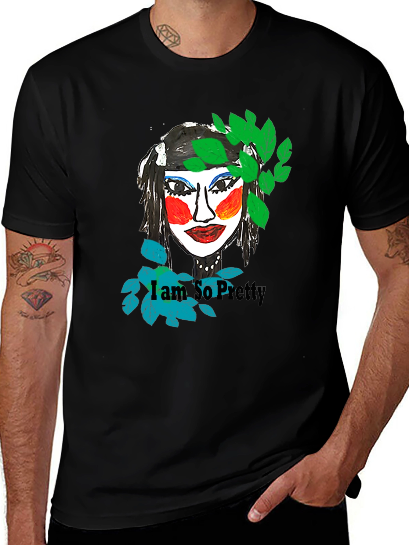 Variant 2 of Artistic Graphic Tee - "I am So Pretty" Black T-Shirt