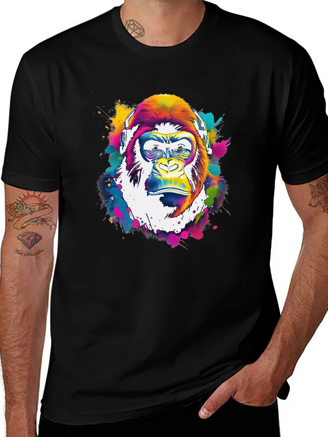 Variant 29 of Vibrant Gorilla Graphic Tee - Men's Black T-Shirt