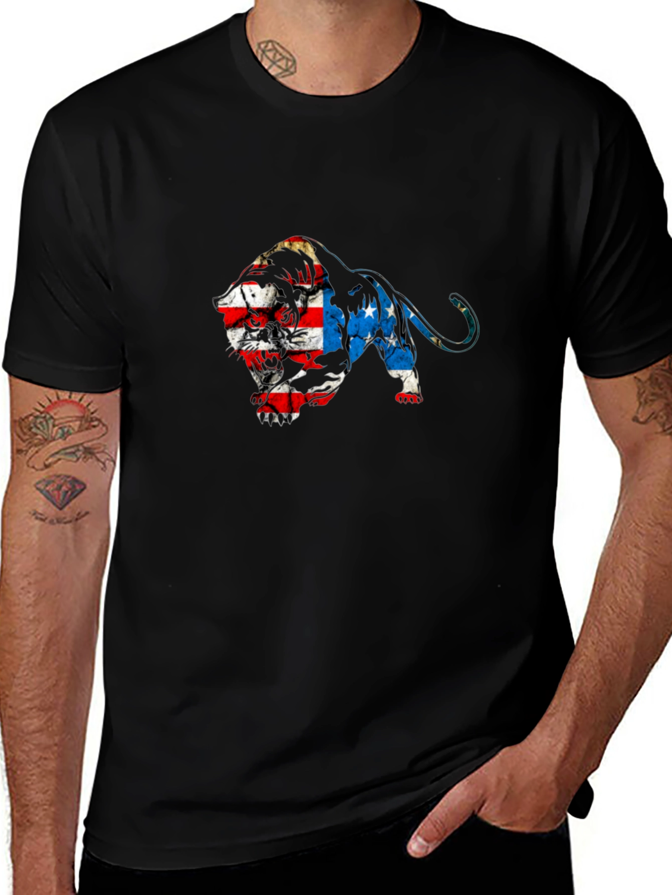 Variant 16 of Patriotic Panther Graphic Tee - Black