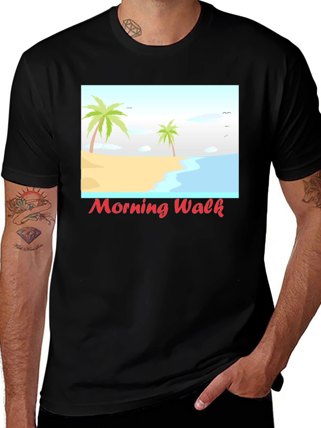 Variant 23 of Morning Walk Beach Graphic Tee - Black