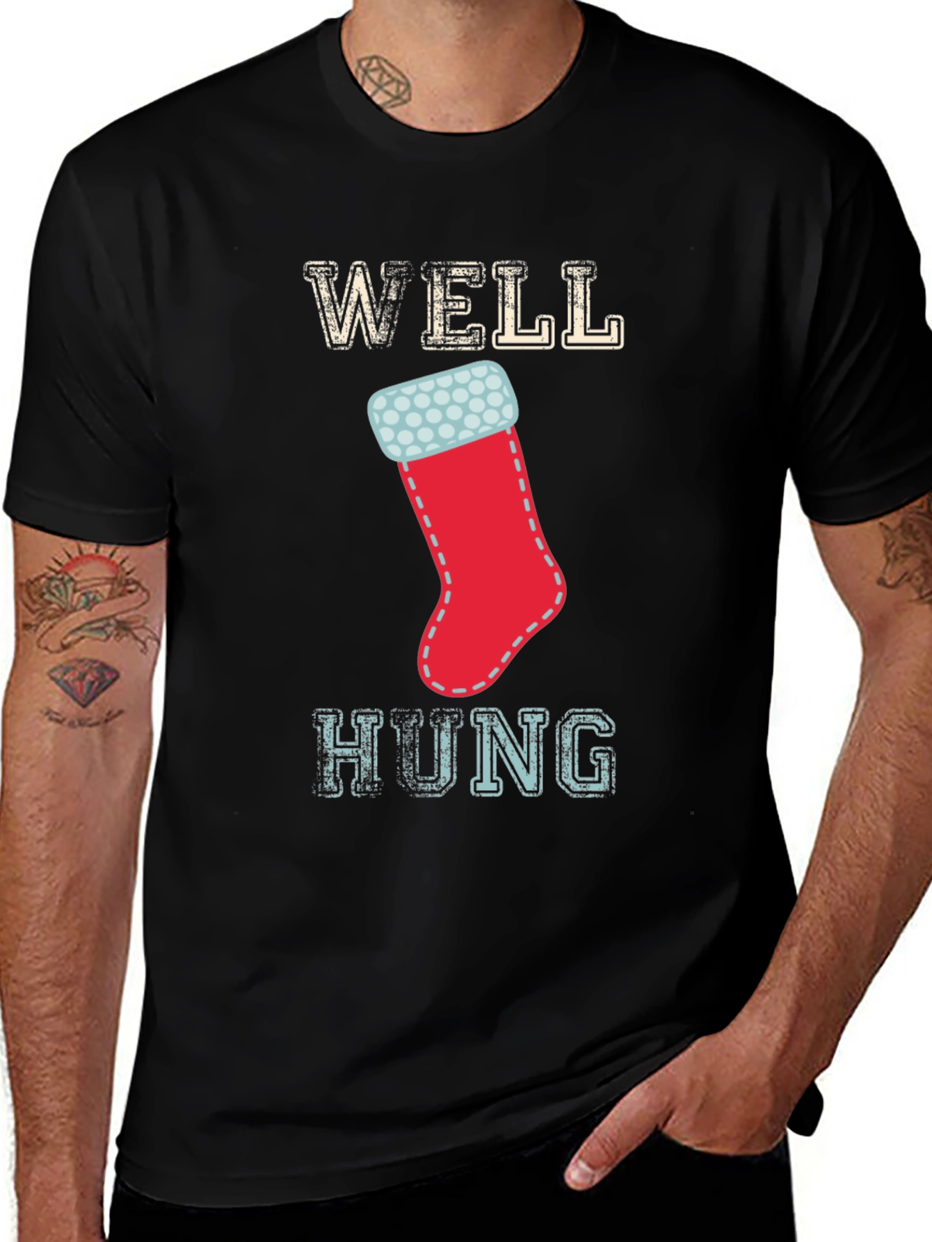 Variant 8 of Well Hung Christmas Stocking Graphic Tee