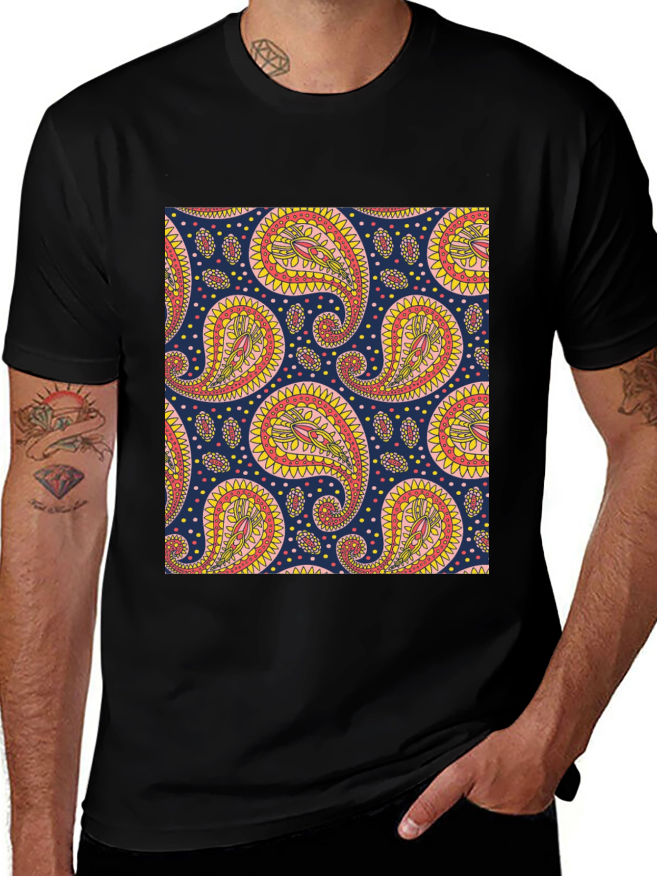 Variant 17 of Paisley Pattern Black T-Shirt