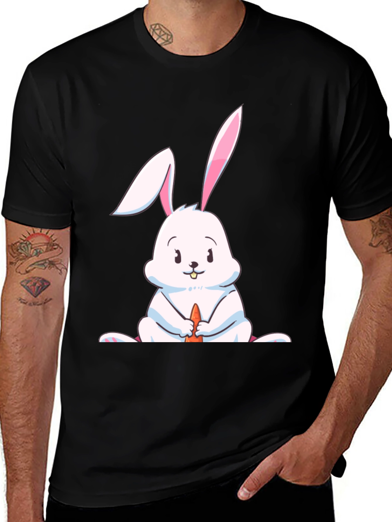 Black Cute Rabbit Graphic Tee - Black Cotton Blend main image