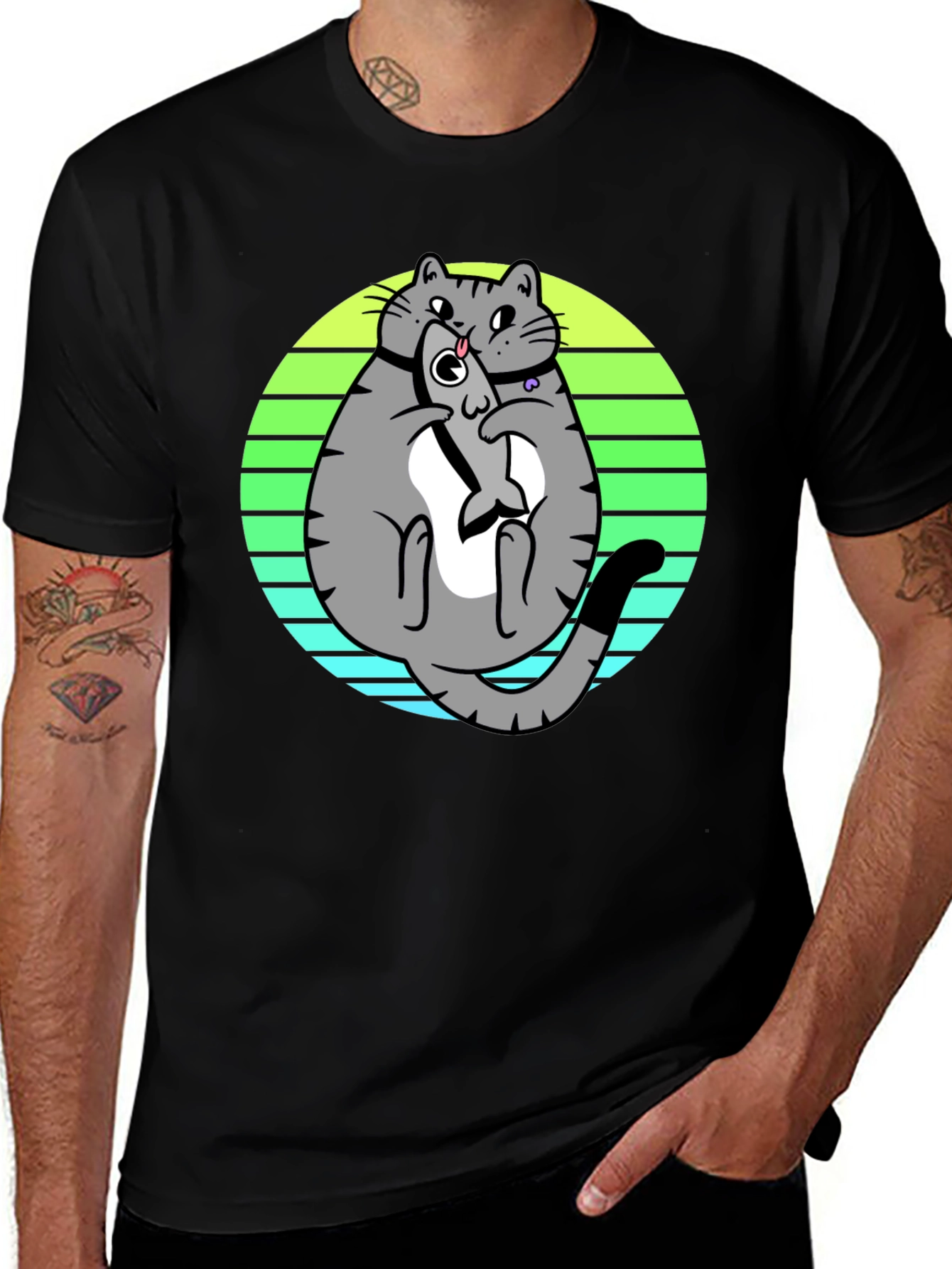 Variant 18 of Funny Cat Eating Fish T-Shirt - Unique Graphic Tee
