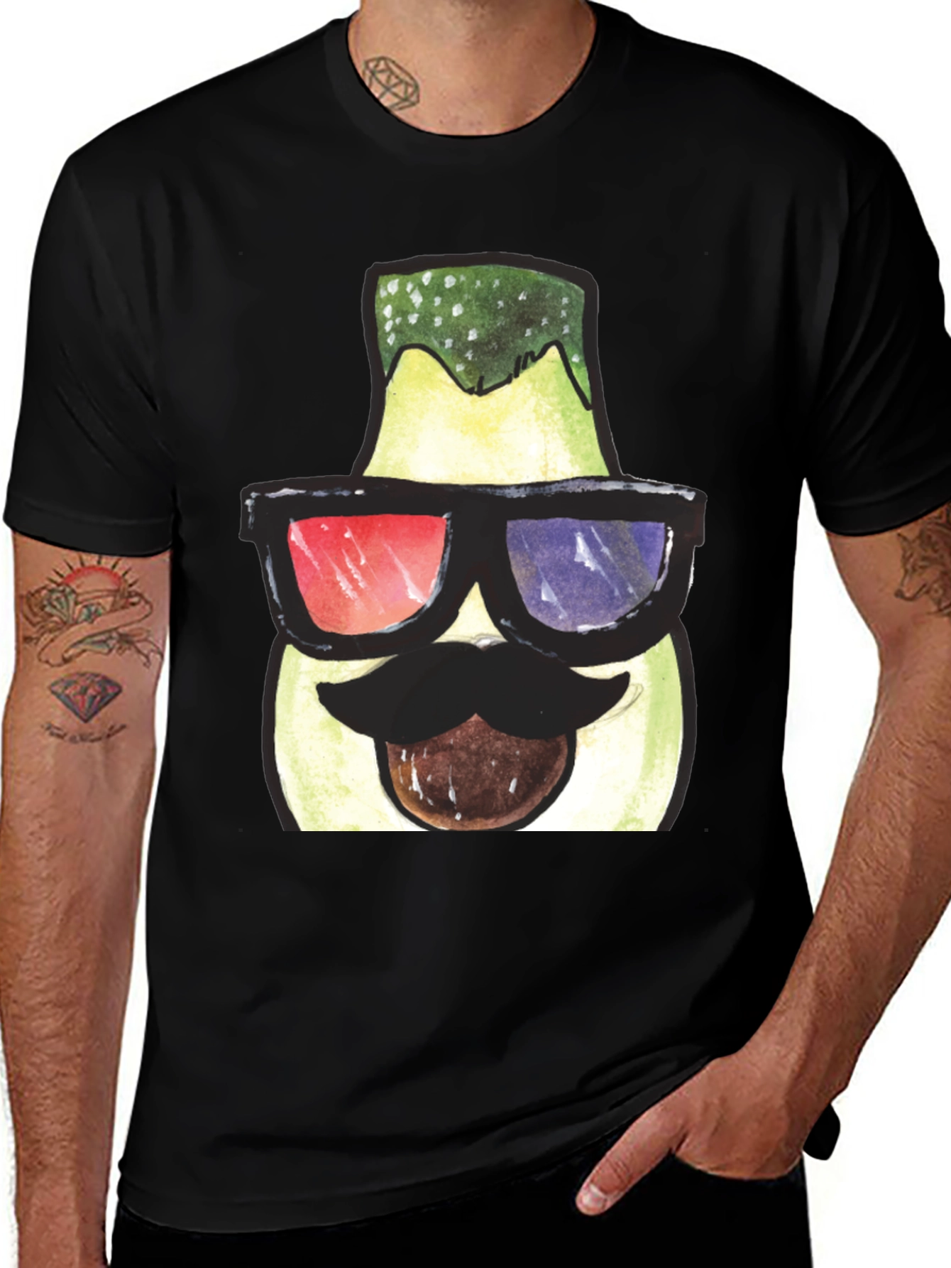 Variant 12 of Funny Avocado 3D Glasses Graphic T-Shirt