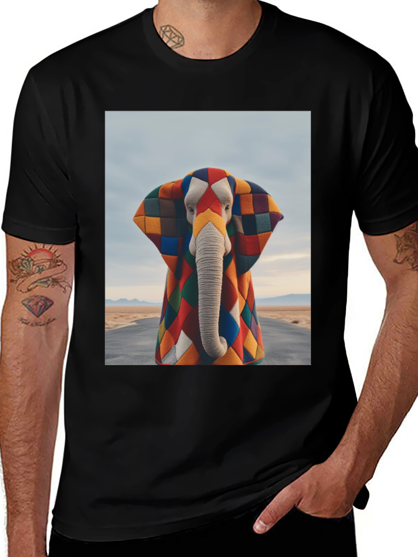 Colorful Patchwork Elephant Graphic Tee