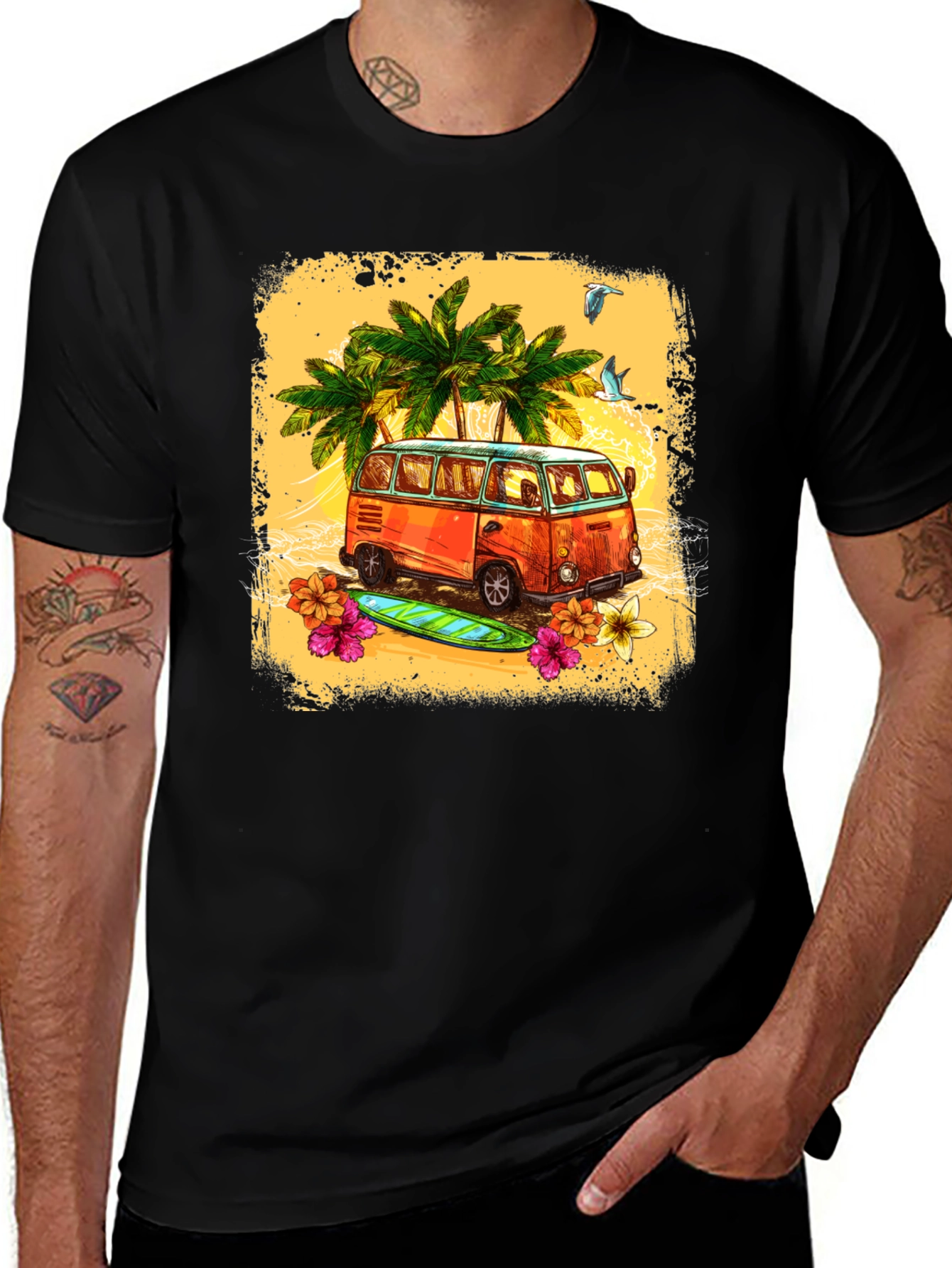 Black Retro Beach Van Graphic Tee main image