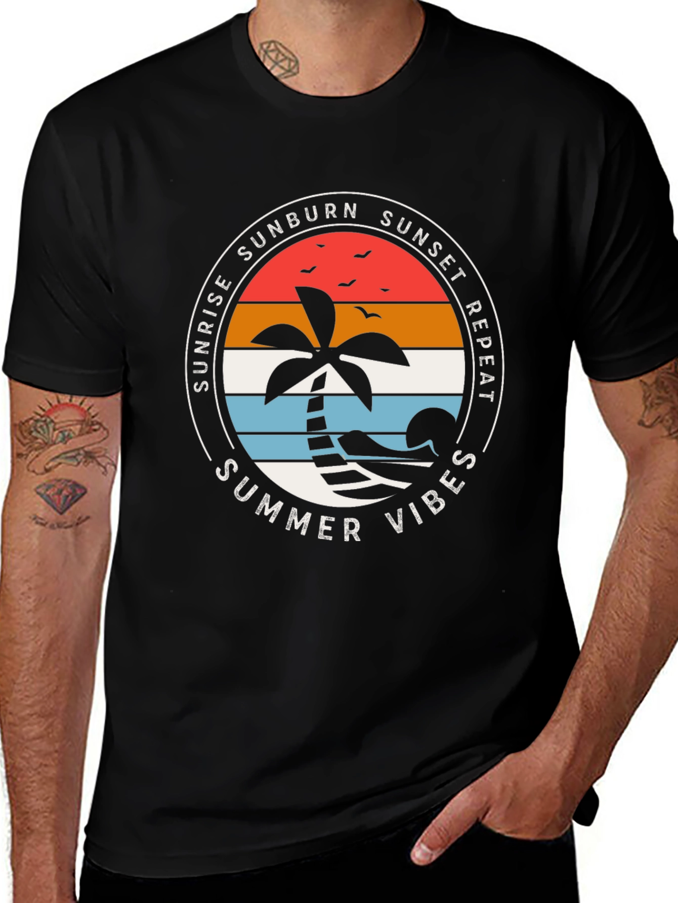 Variant 13 of Sunrise Sunburn Sunset Repeat Summer Vibes Graphic Tee