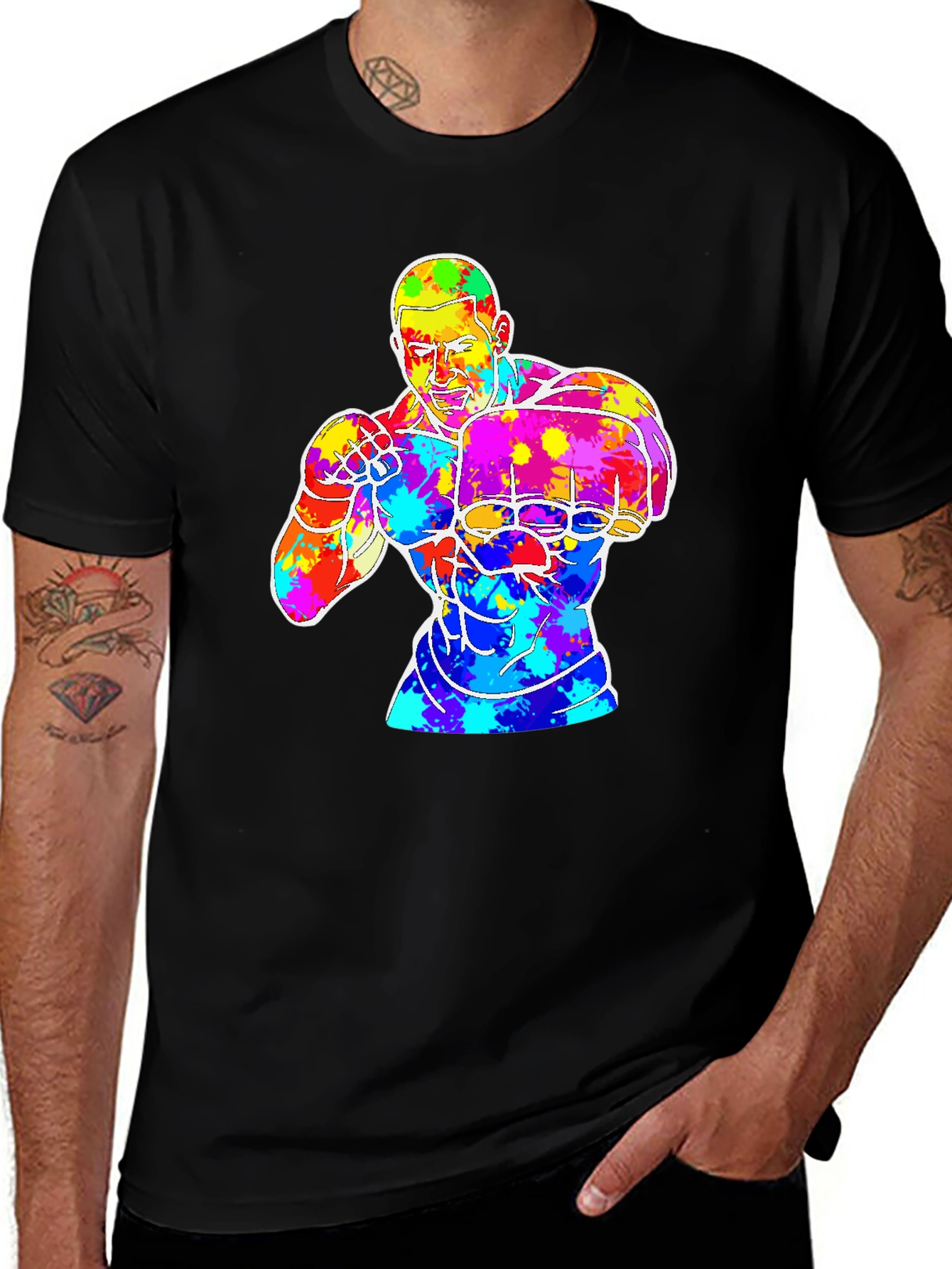 Colorful Boxer Graphic Tee - Premium Black Cotton T-Shirt