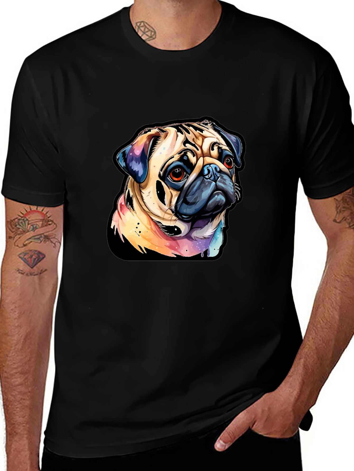 Variant 20 of Pug Graphic Black T-Shirt