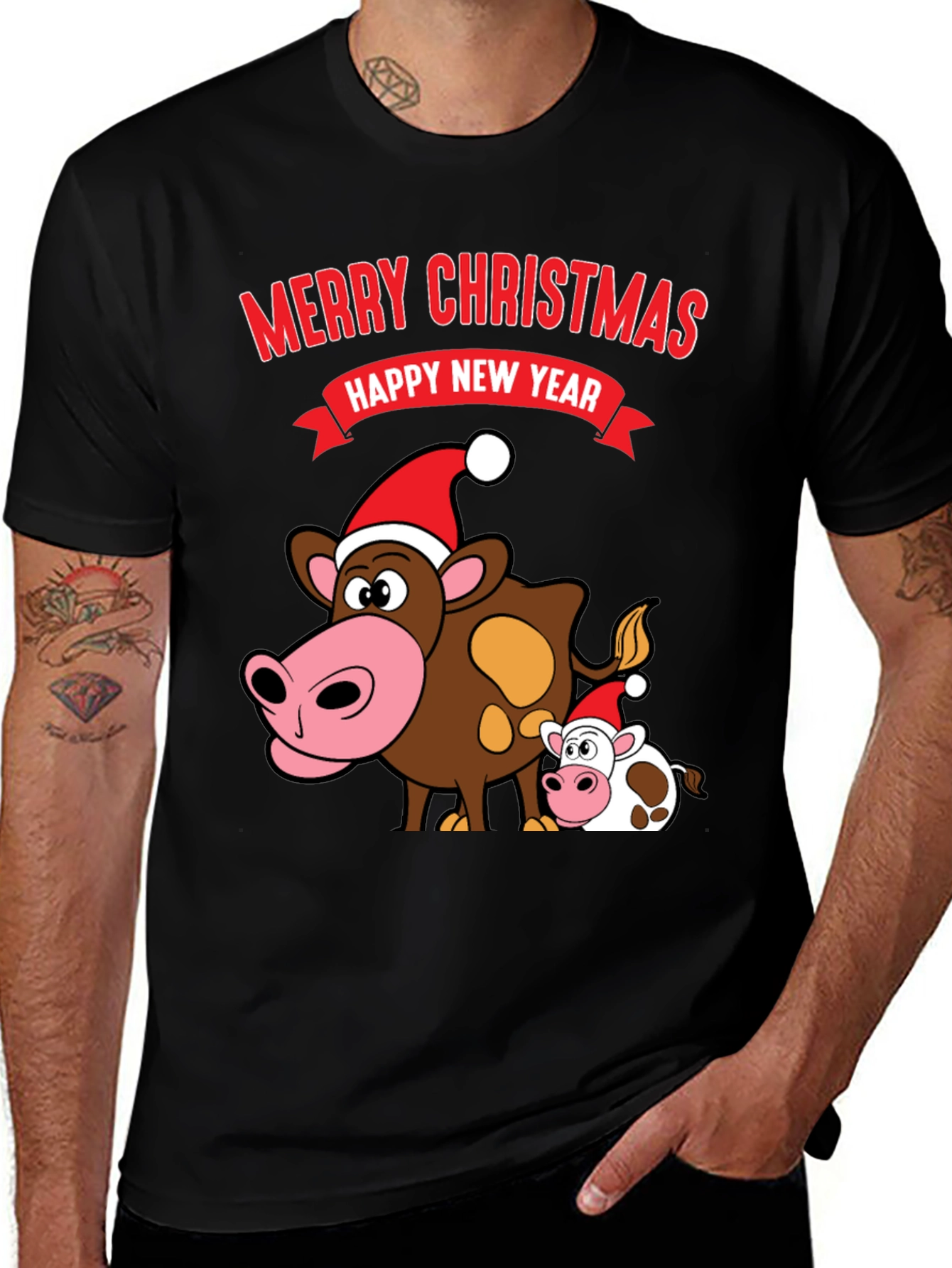 Festive Cow Christmas T-Shirt - Happy New Year Tee