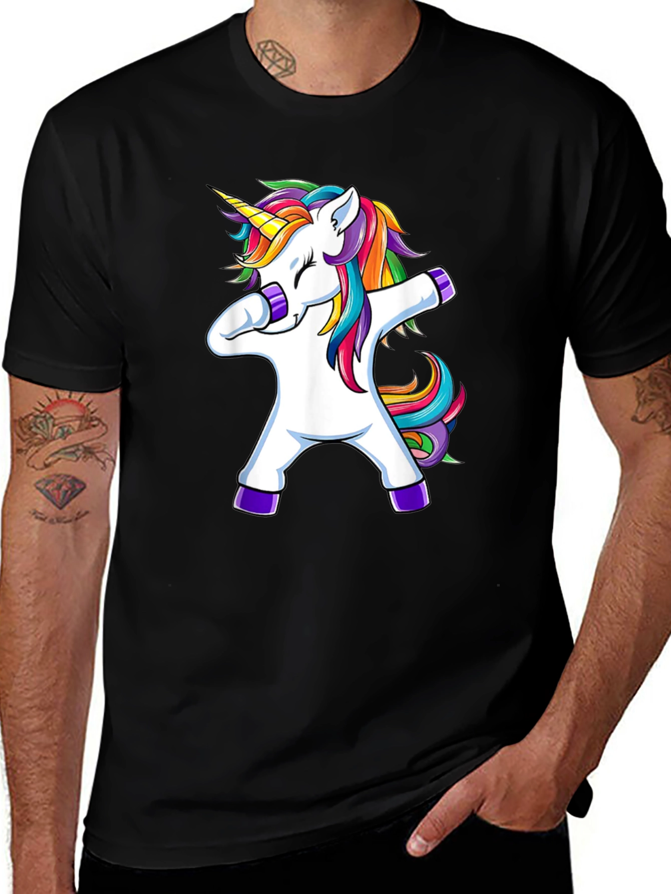 Variant 19 of Dabbing Unicorn Graphic Tee - Black Cotton T-Shirt