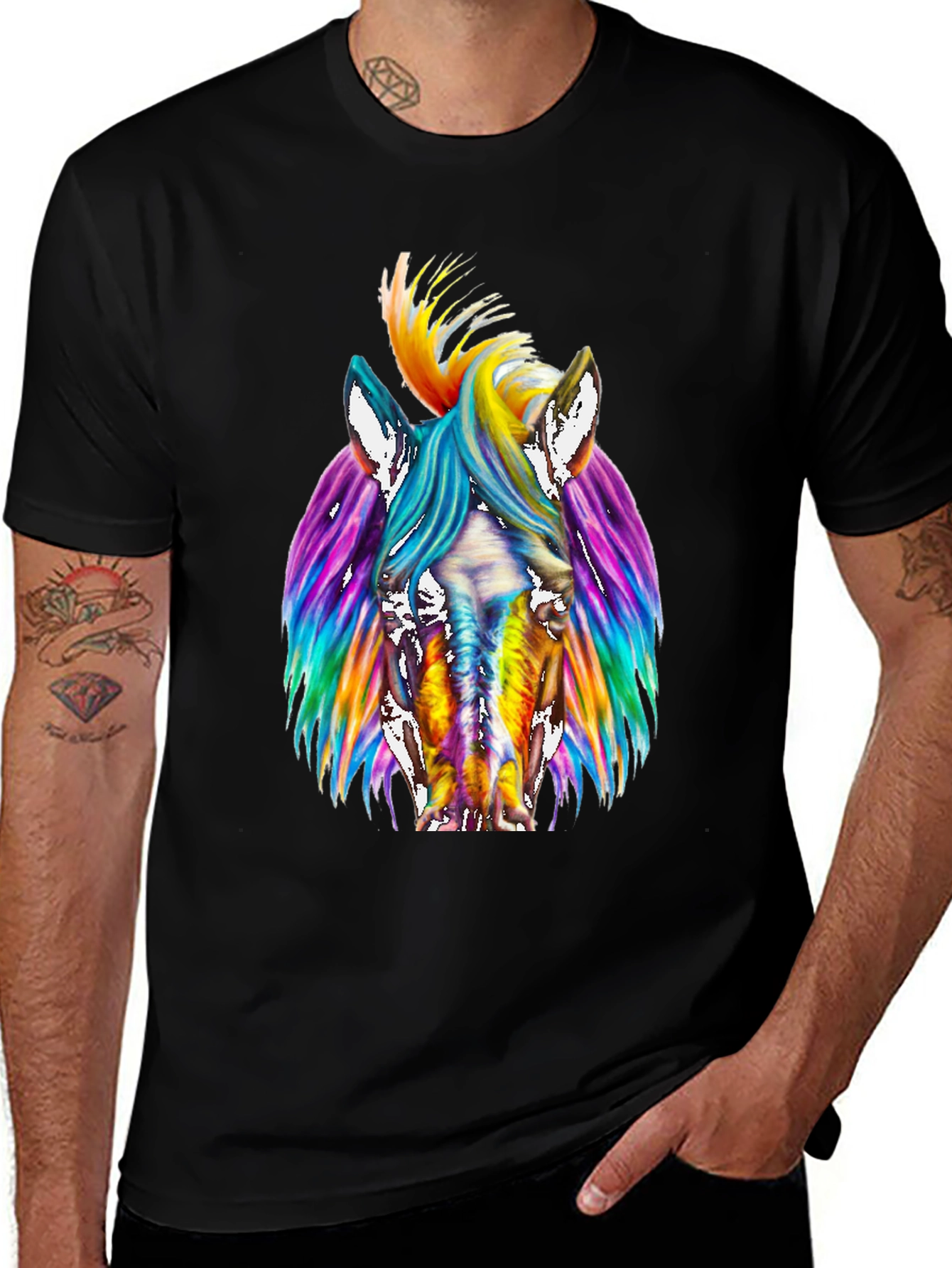 Variant 21 of Rainbow Horse Graphic Tee - Men's Black T-Shirt